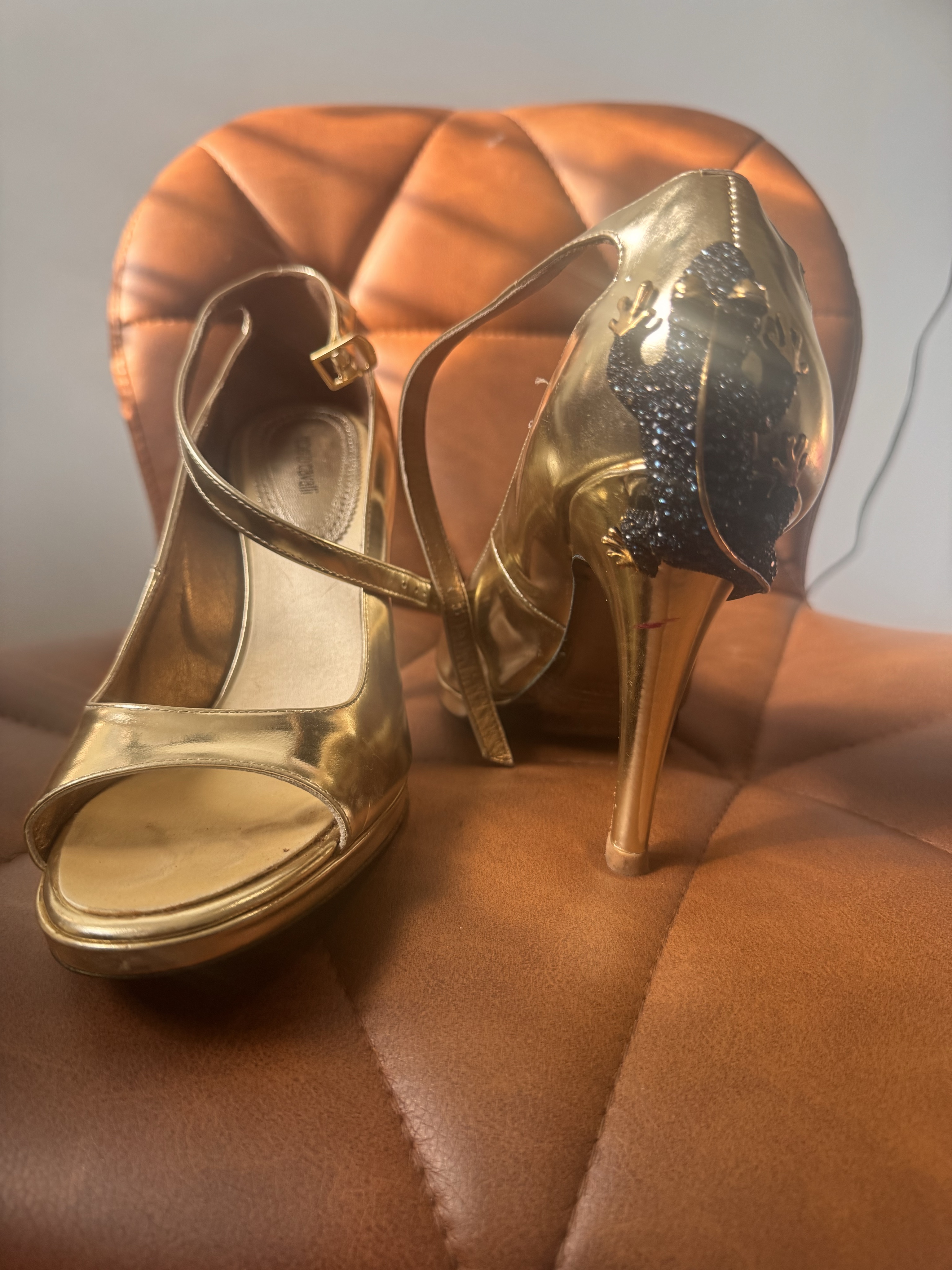 Gold Metallic Ankle Strap Heels
