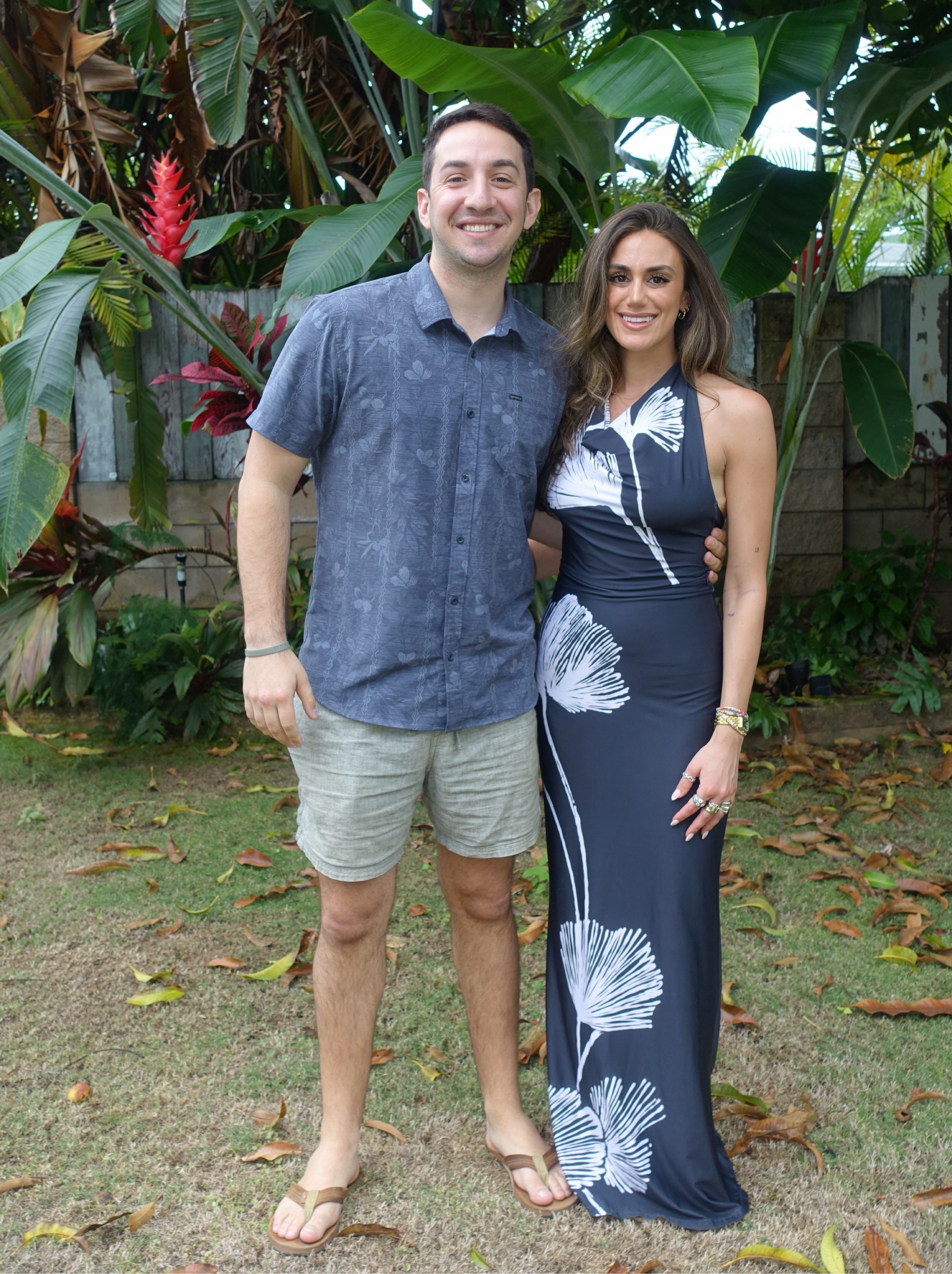 Black White Leaf Print Halter Maxi Dress