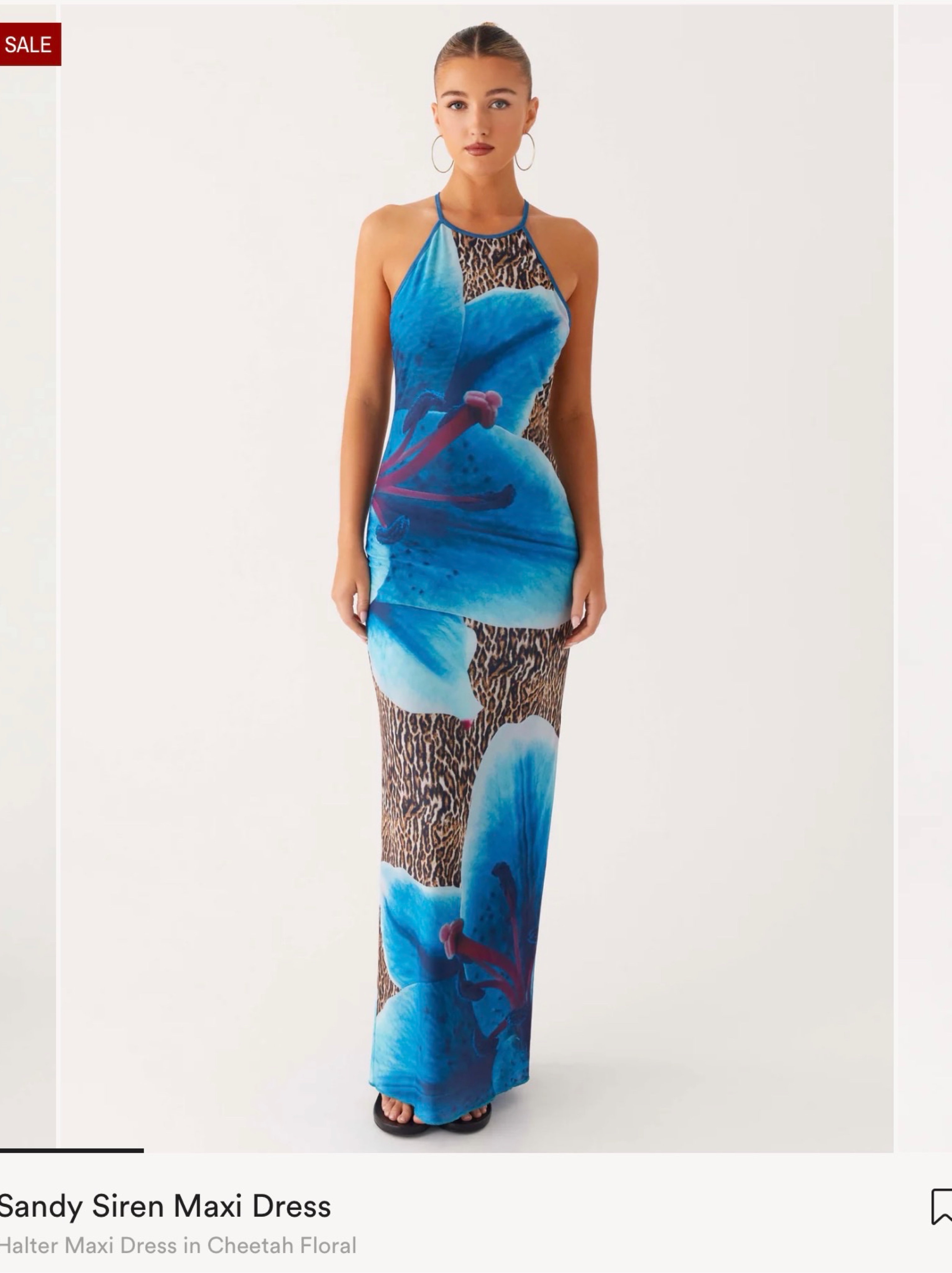 Blue Cheetah Floral Halter Maxi Dress