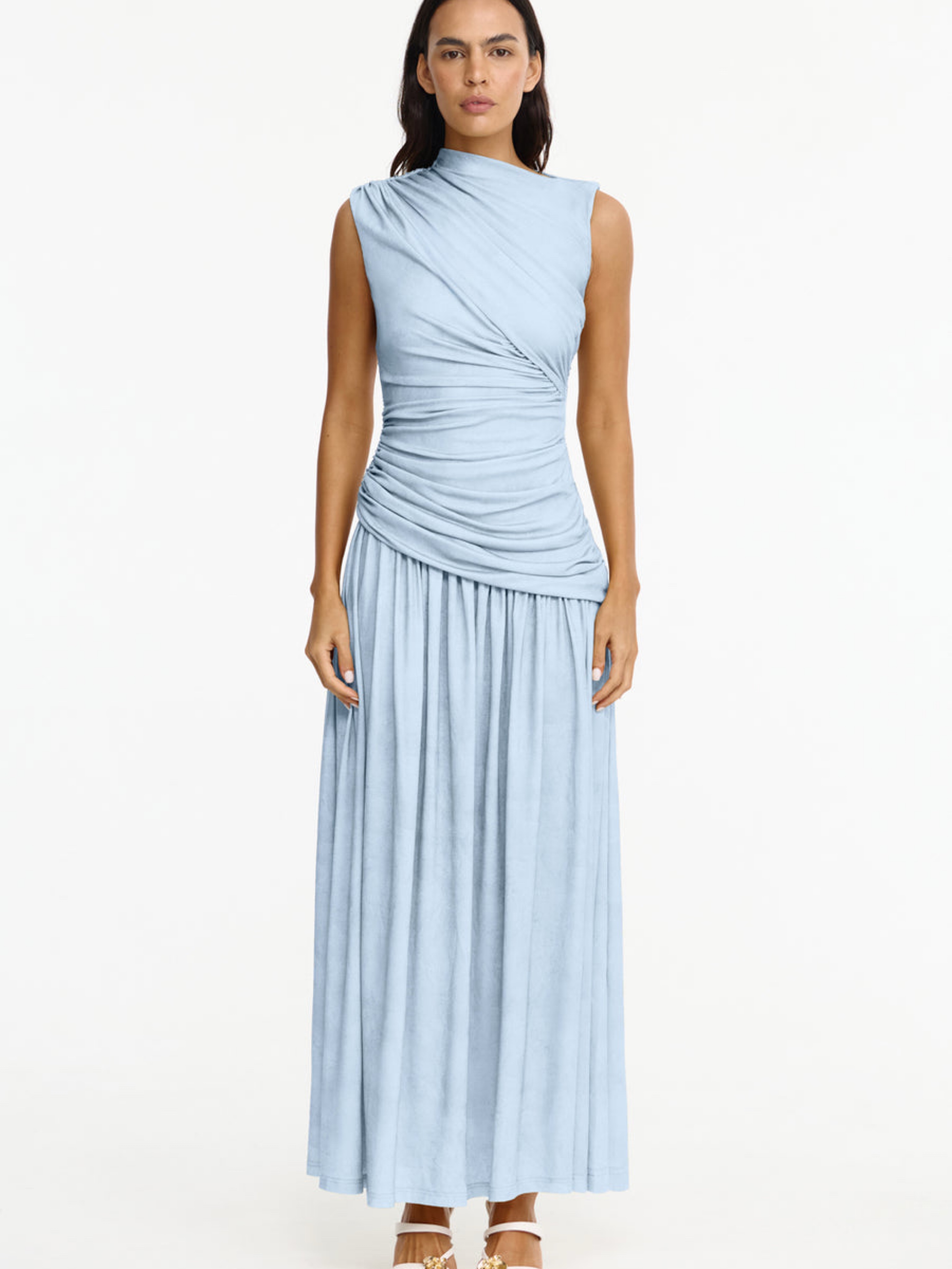 acler blue pleated dress Acler Deanhill Maxi Dress in Blue by Acler
