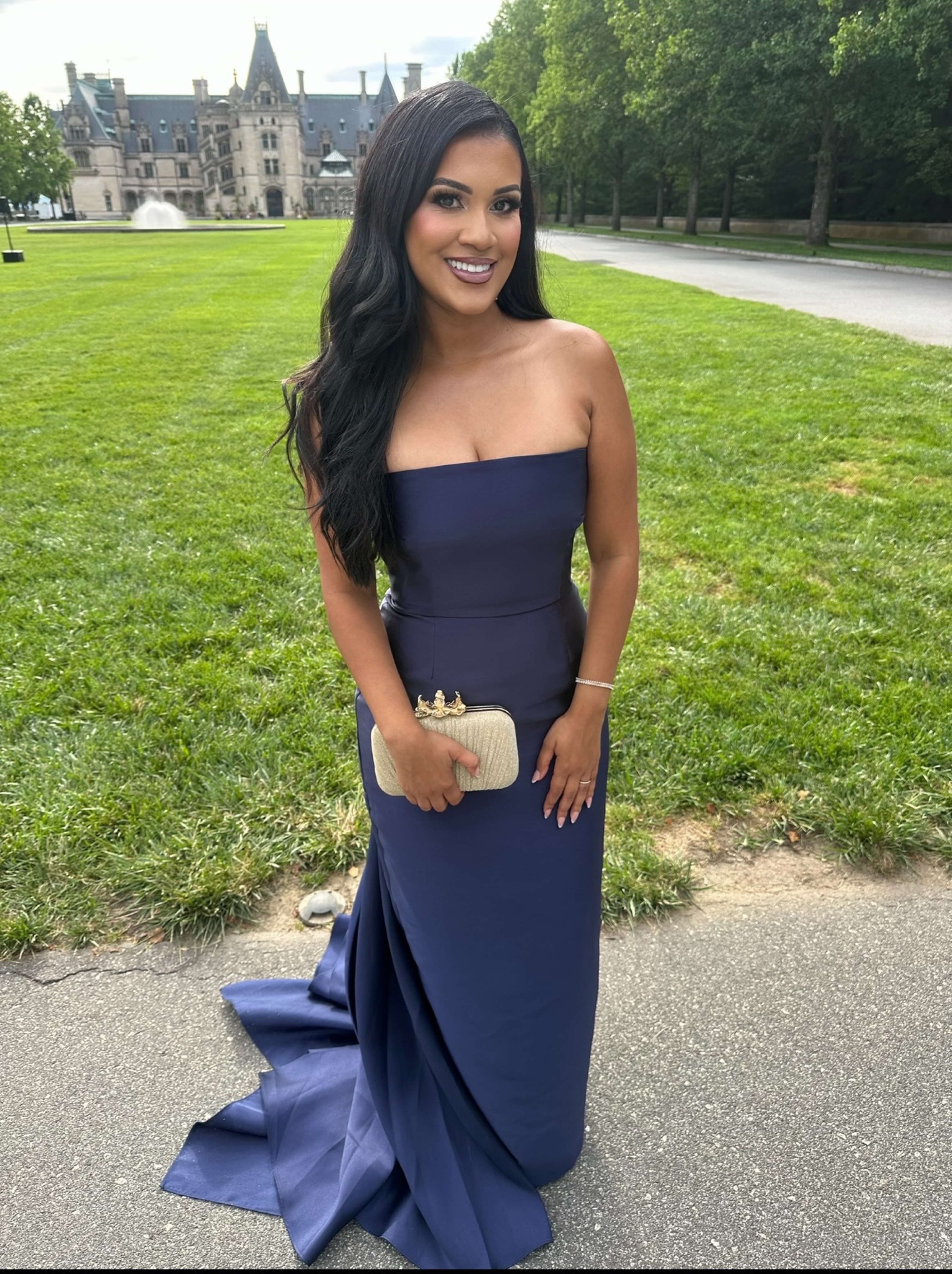 Solace London Satin Strapless Gown