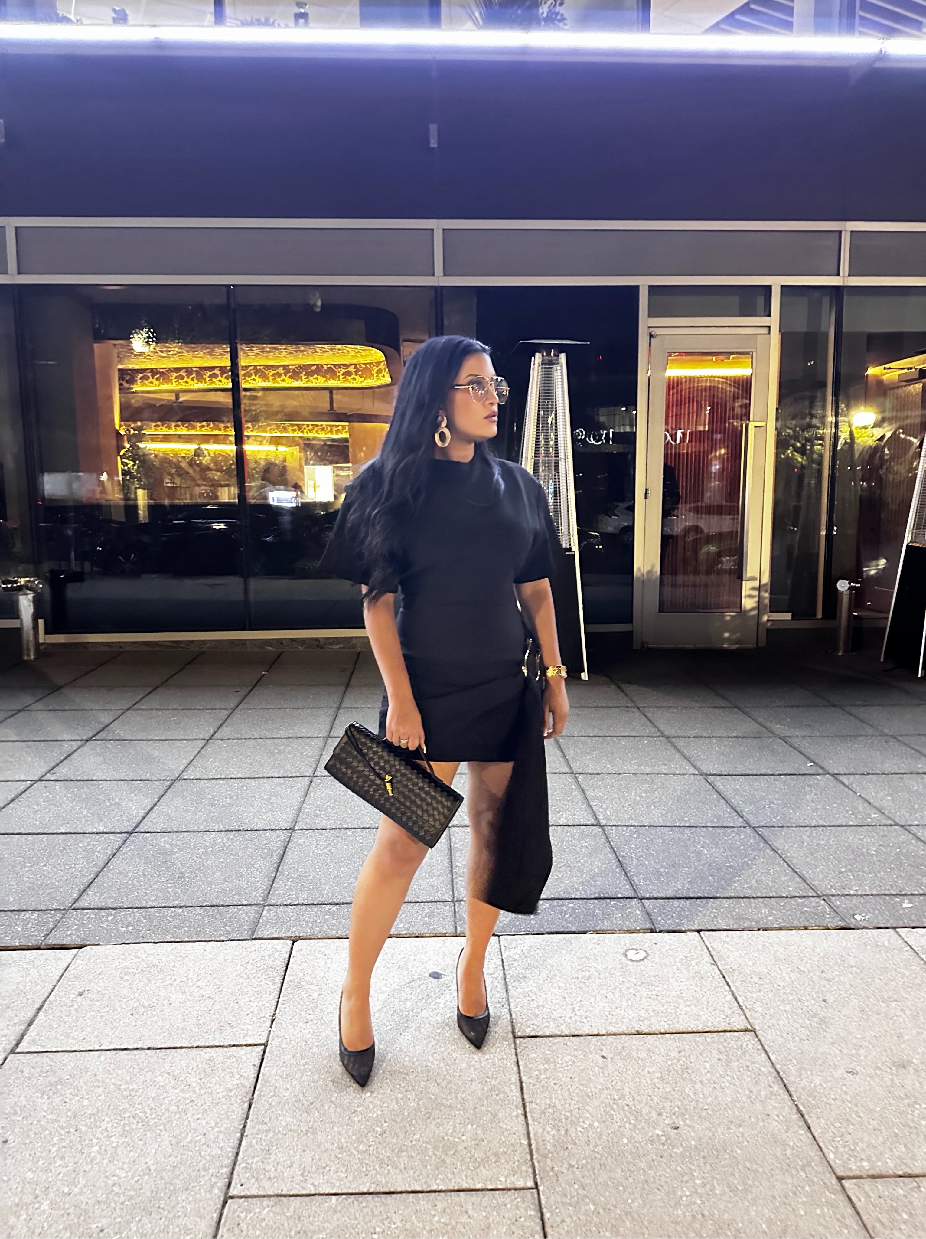 Black T-Shirt Mini Dress with statement shoulder pads