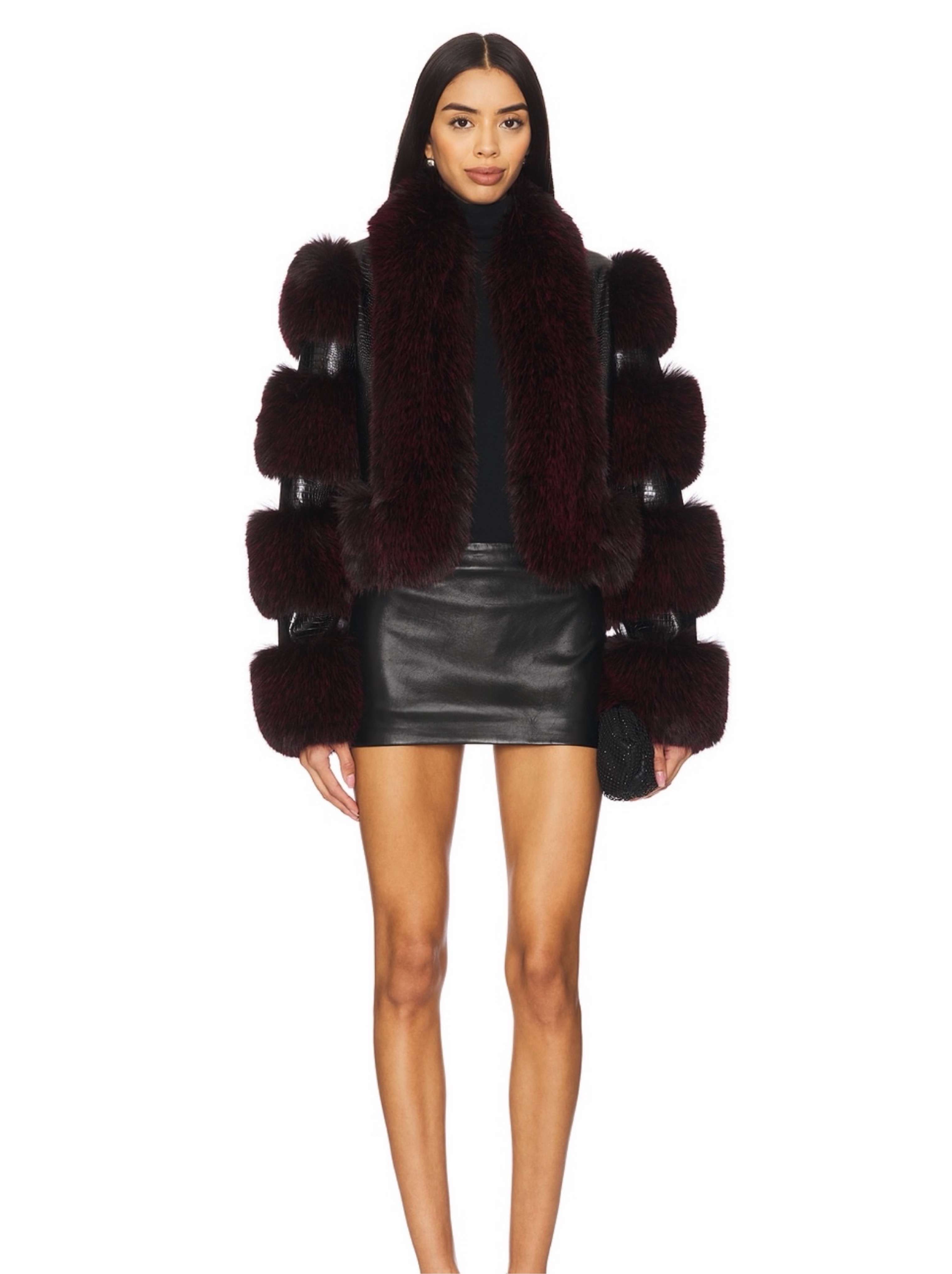 Adrienne Landau Burgundy Faux Fur Cropped Jacket by Adrienne