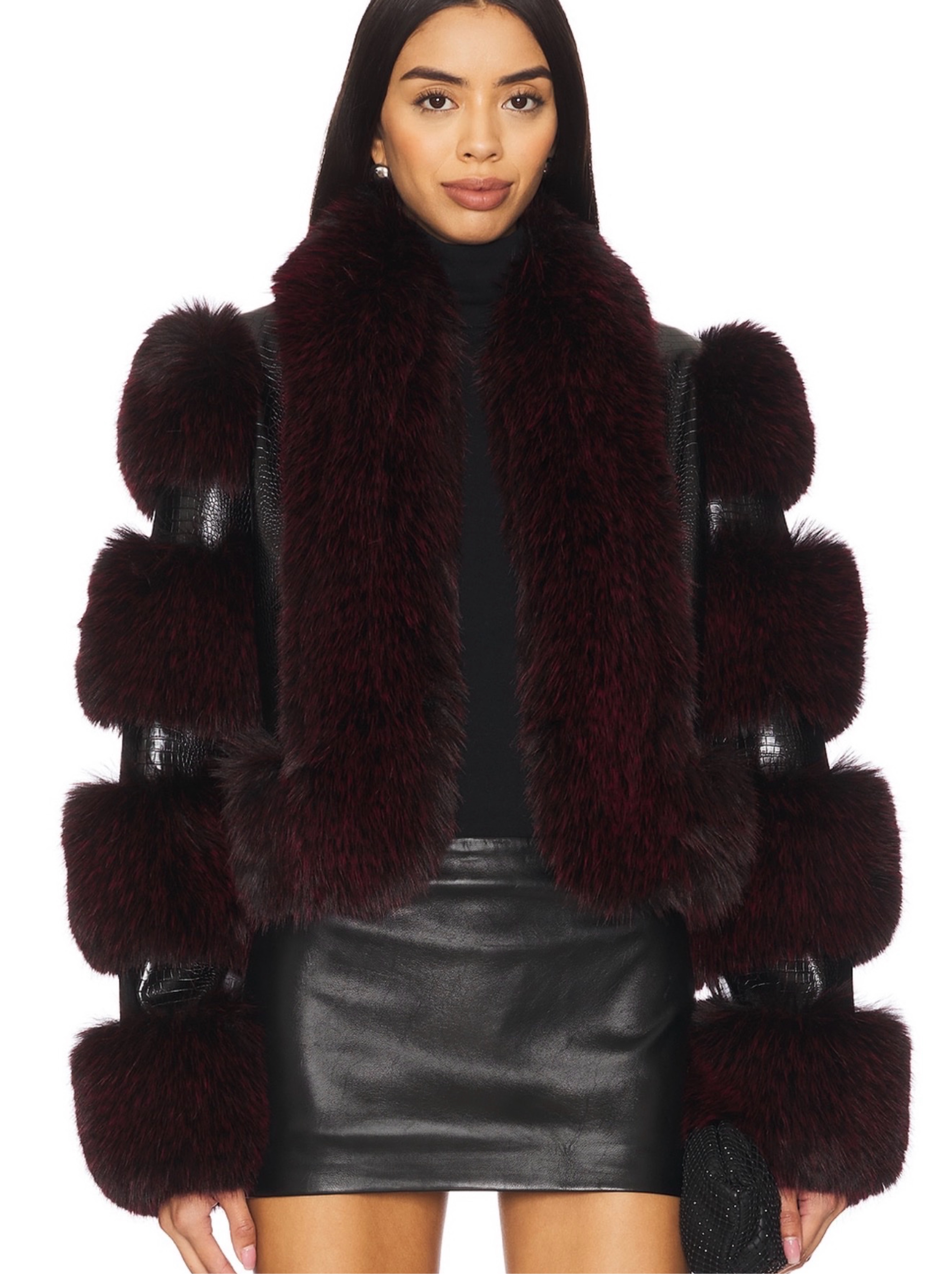 Adrienne Landau Burgundy Faux Fur Cropped Jacket by Adrienne