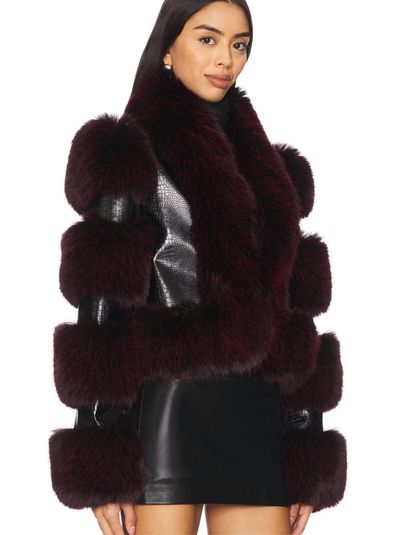 Adrienne Landau Burgundy Faux Fur Cropped Jacket by Adrienne