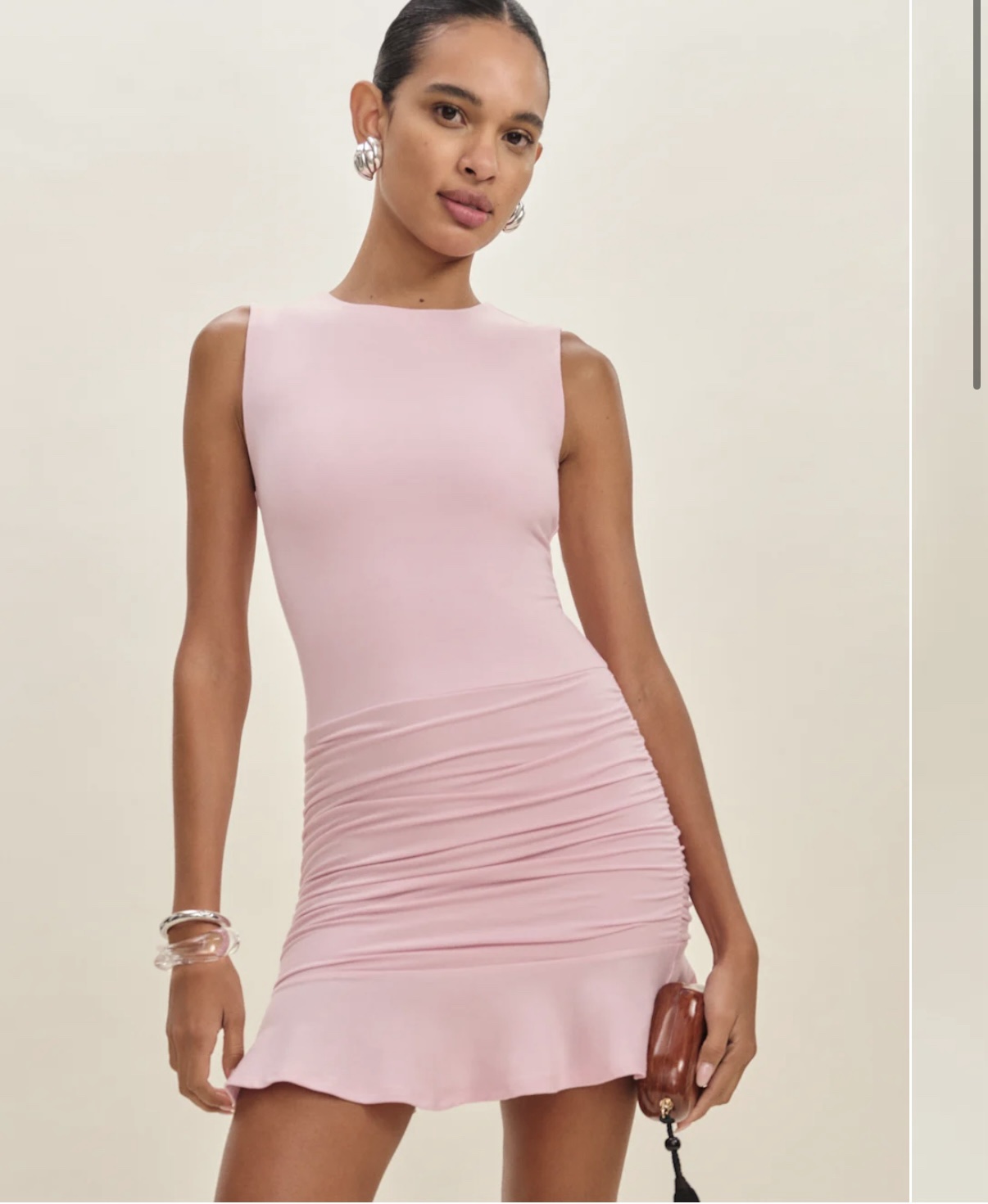 Reformation Pink Ruched Mini Dress by Reformation - Pickle Reformation Pink Ruched Mini Dress by Reformation - Pickle