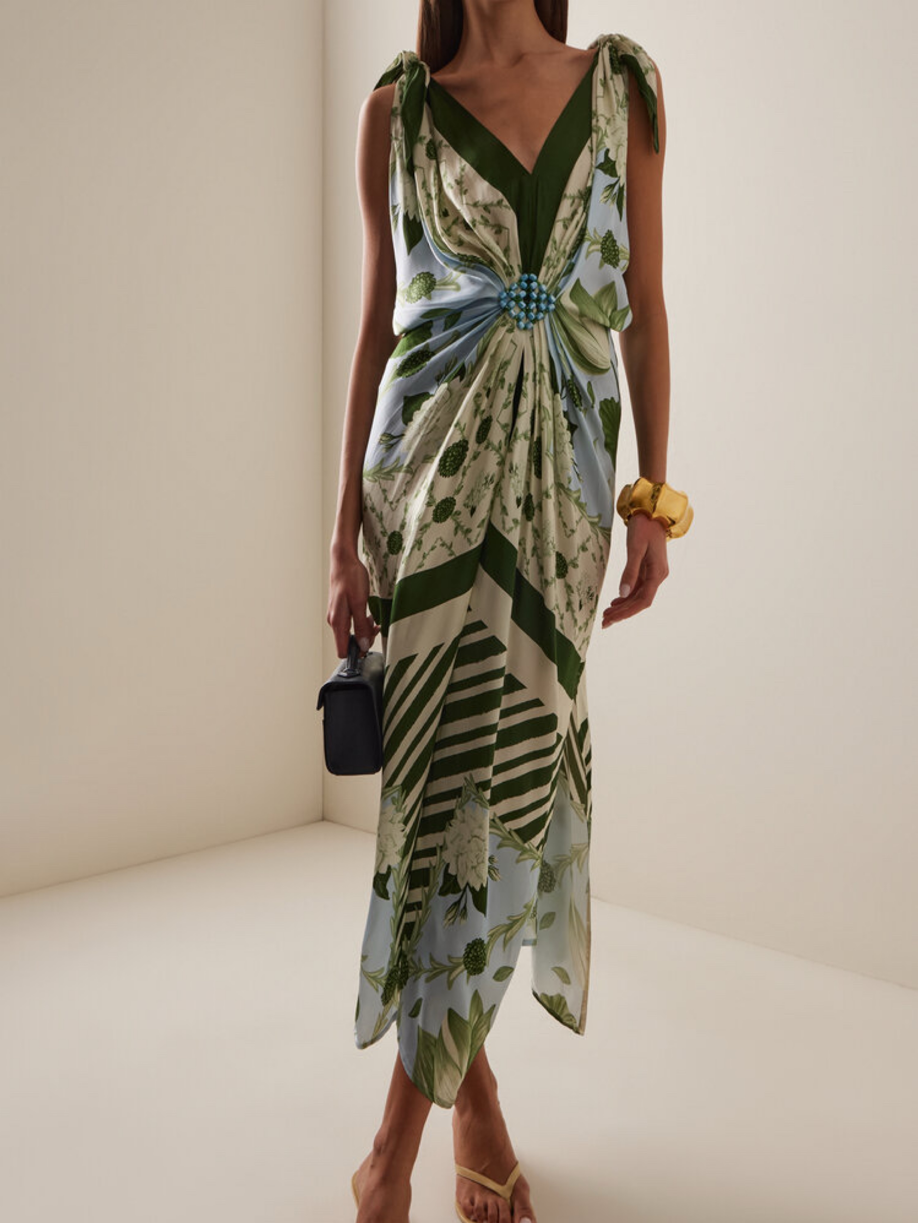 Verandah Hand-Knotted Draped Satin Maxi Dress