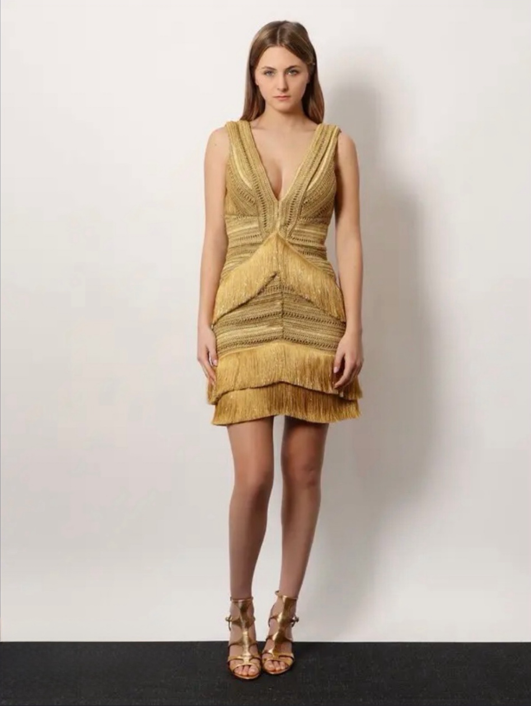 Gold Knit Fringe Mini Dress by PatBo