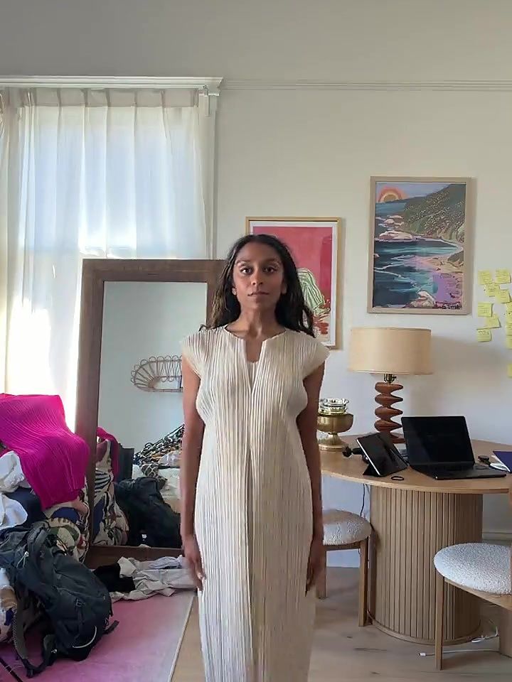 Issey Miyake Pleats Please Cream Maxi Dress by Issey Miyake Pleats