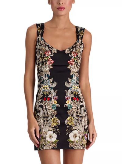 Alice + Olivia Black Floral Embroidered Mini Dress by Alice
