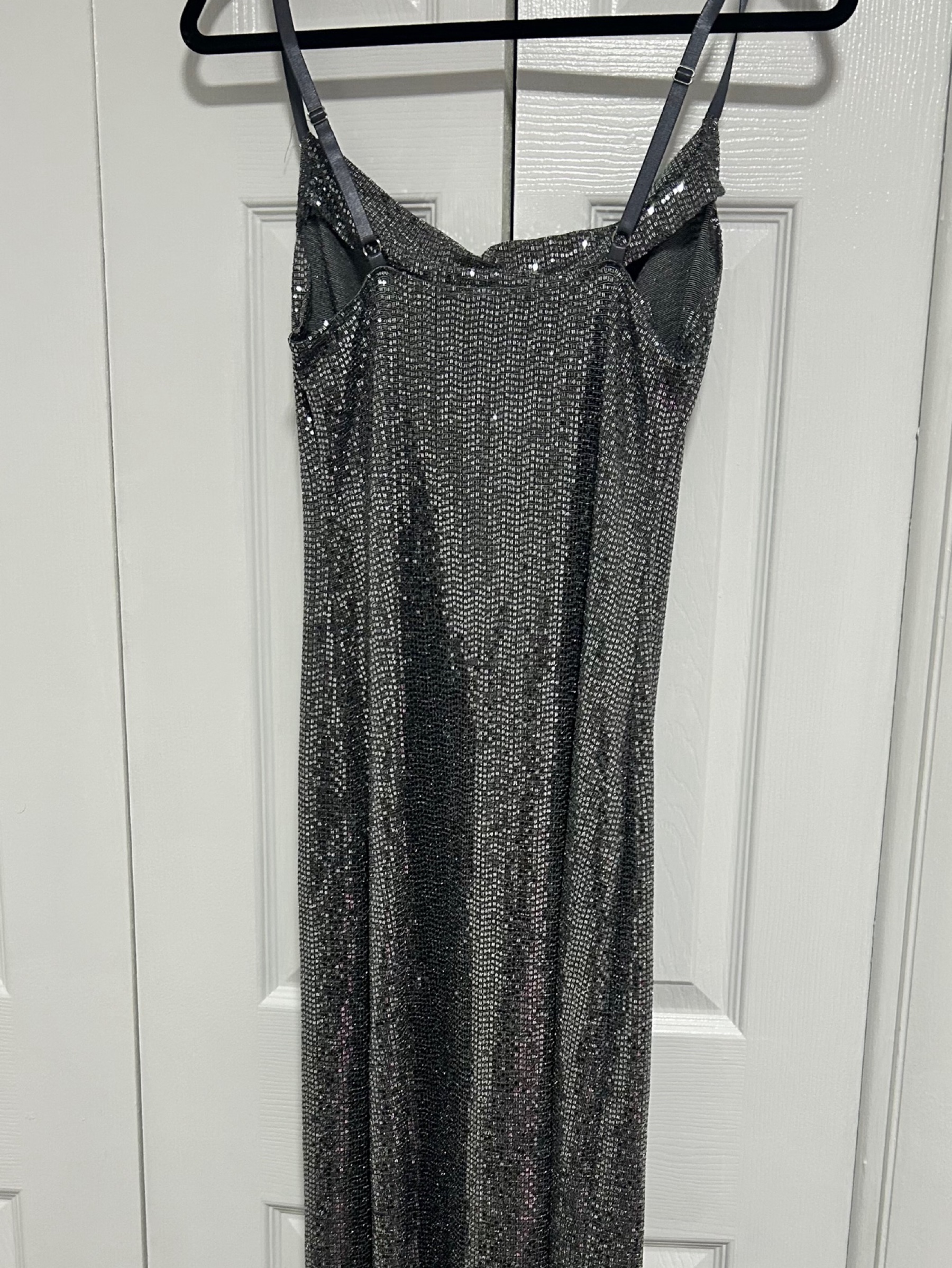 bebe sequin dress black Long by Bebe Fleur Du Mal Le Pastel Peach Sequin Draped Front Open Back Midi Dress Size:Choose your size Womens Bebe Long Sleeve