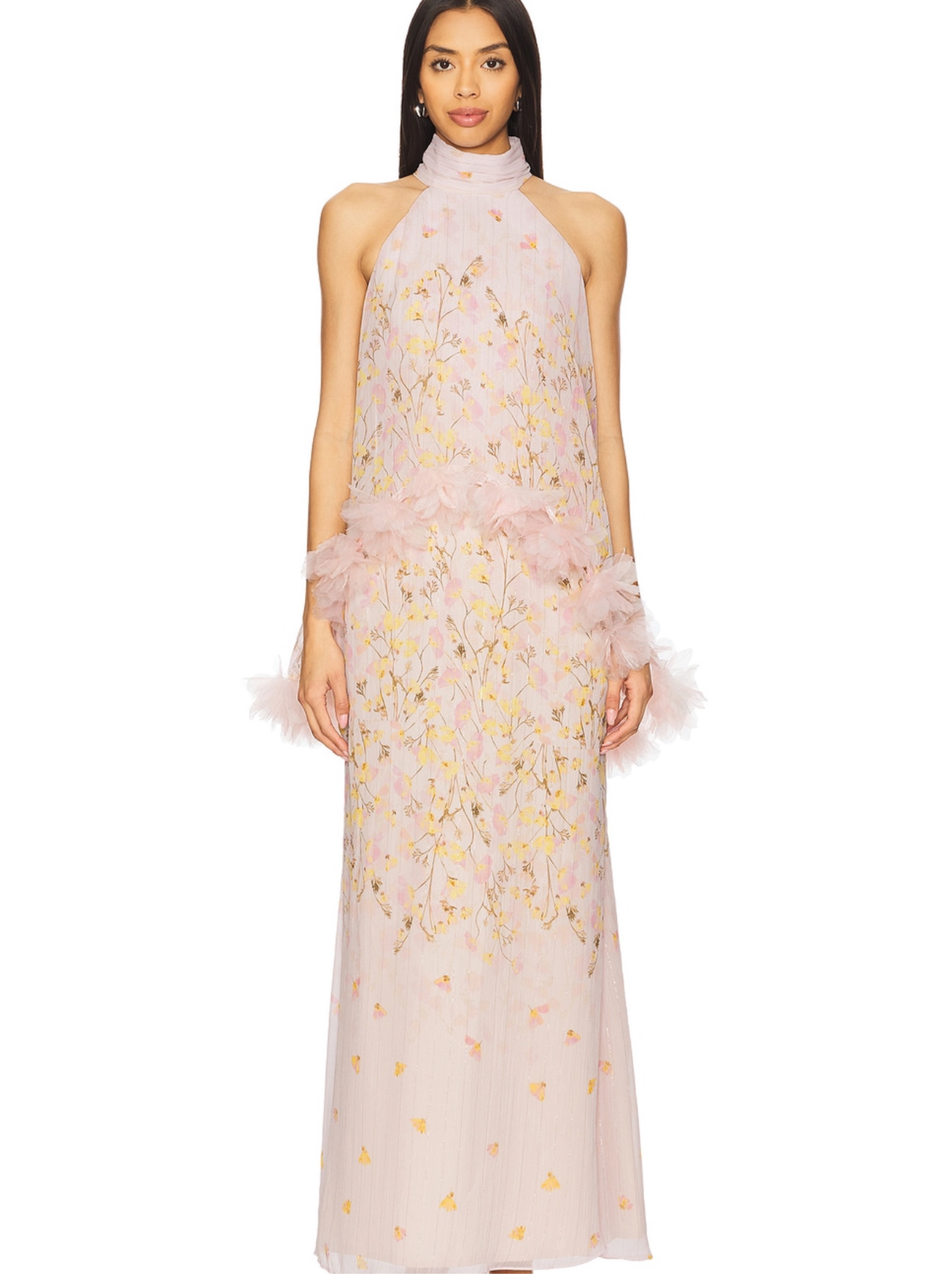 Elliatt Tulsia Cape Maxi Dress in Pink Multi
