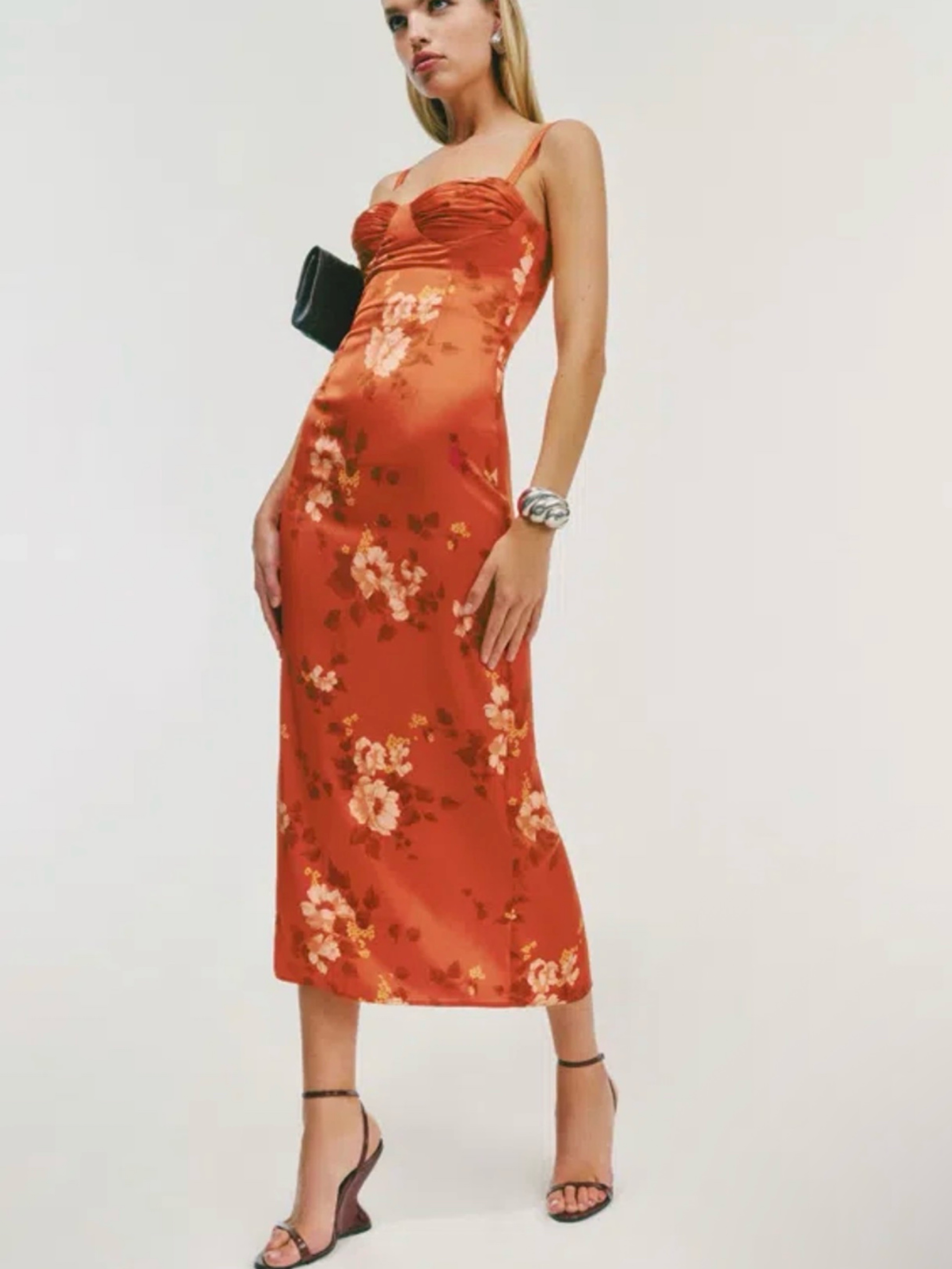 size 4 midi dress Green Floral V-Neck 3/4 Sleeve Midi Dress