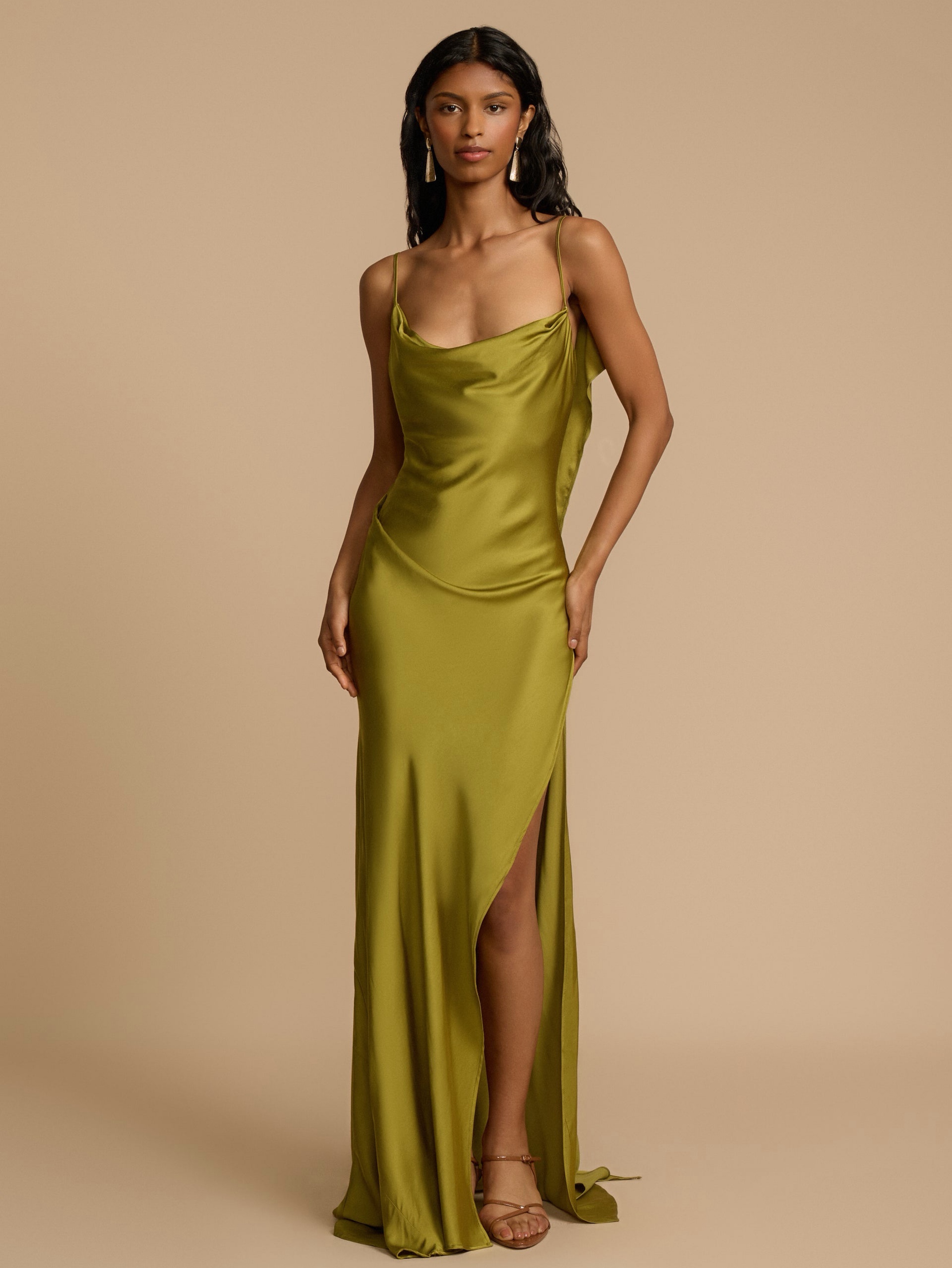 silk cowl neck maxi dress Vela-Cowl Neck Satin Maxi Dress ILA Official