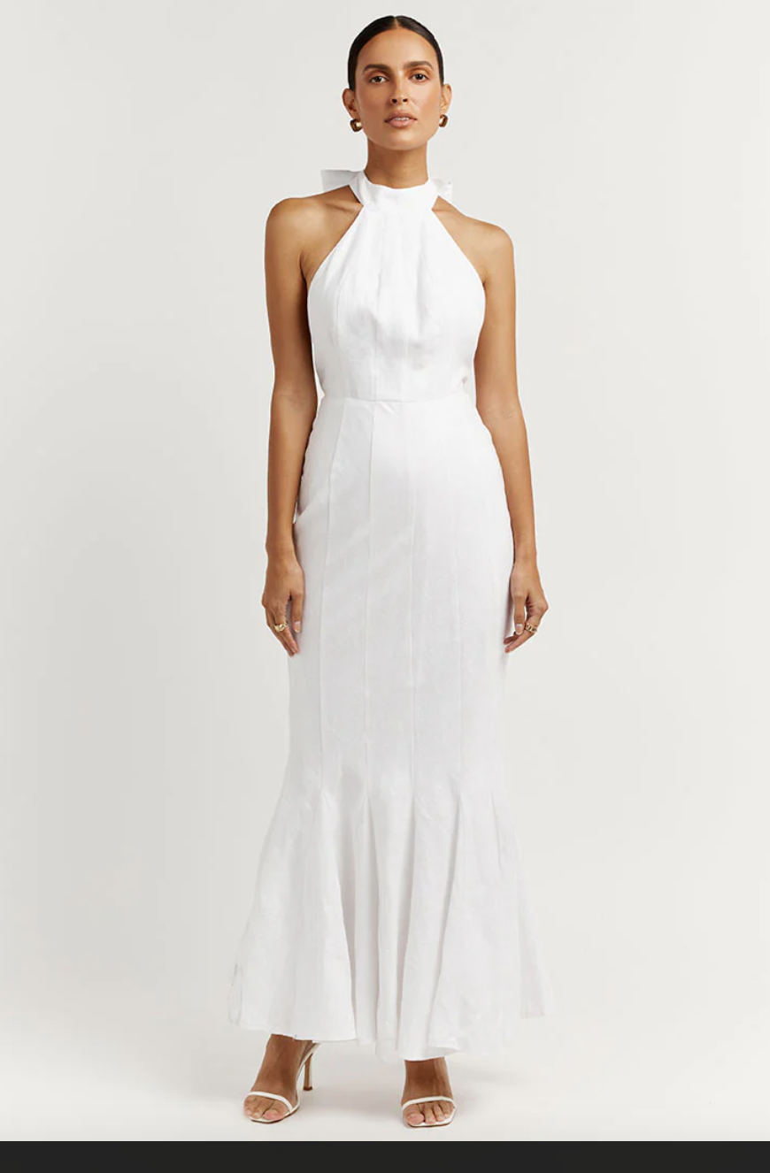 white linen high neck dress 4th & Reckless linen look sleeveless high neck button up mini dress in white