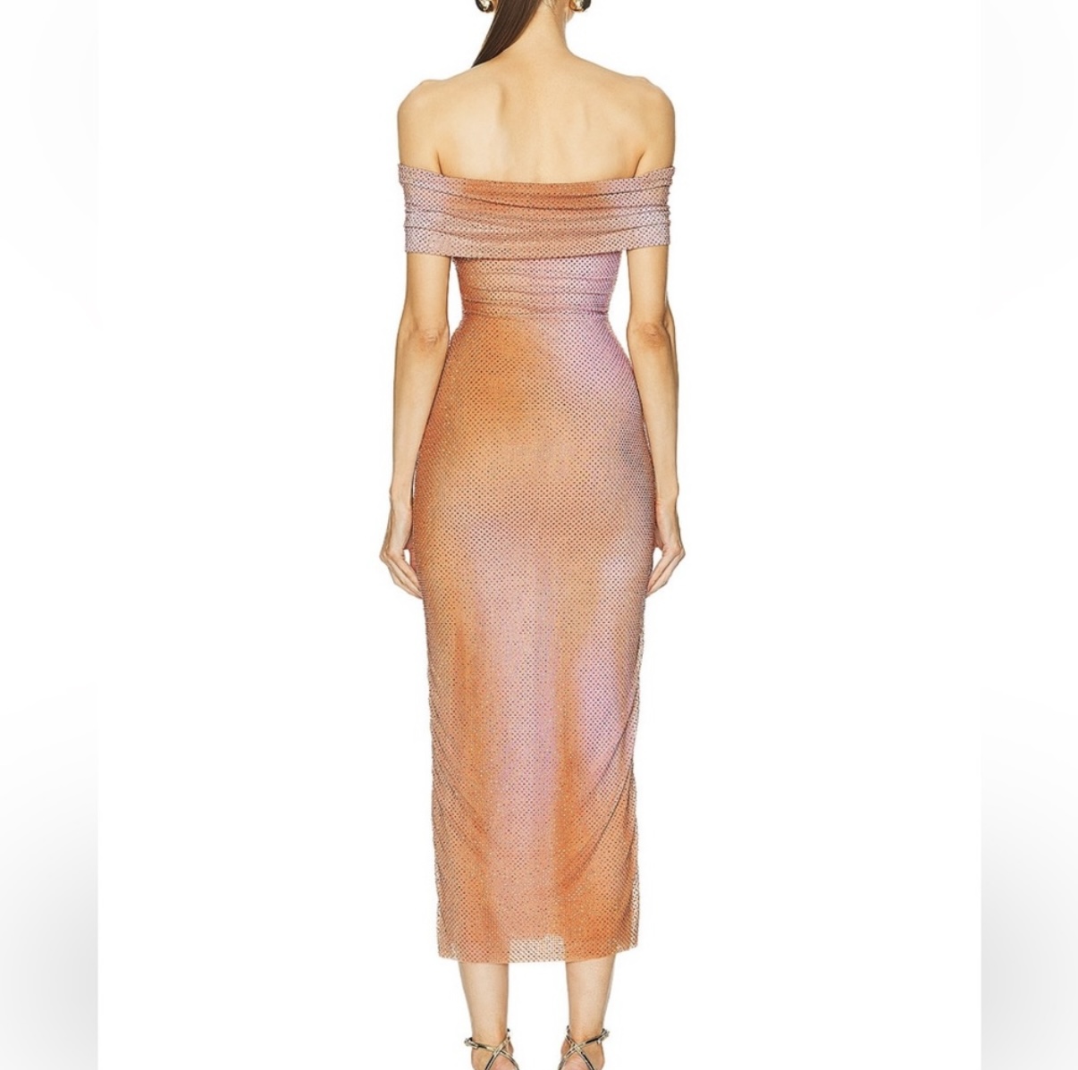 self portrait orange off shoulder dress self-portrait Rhinestone Midi Dress in Orange Print