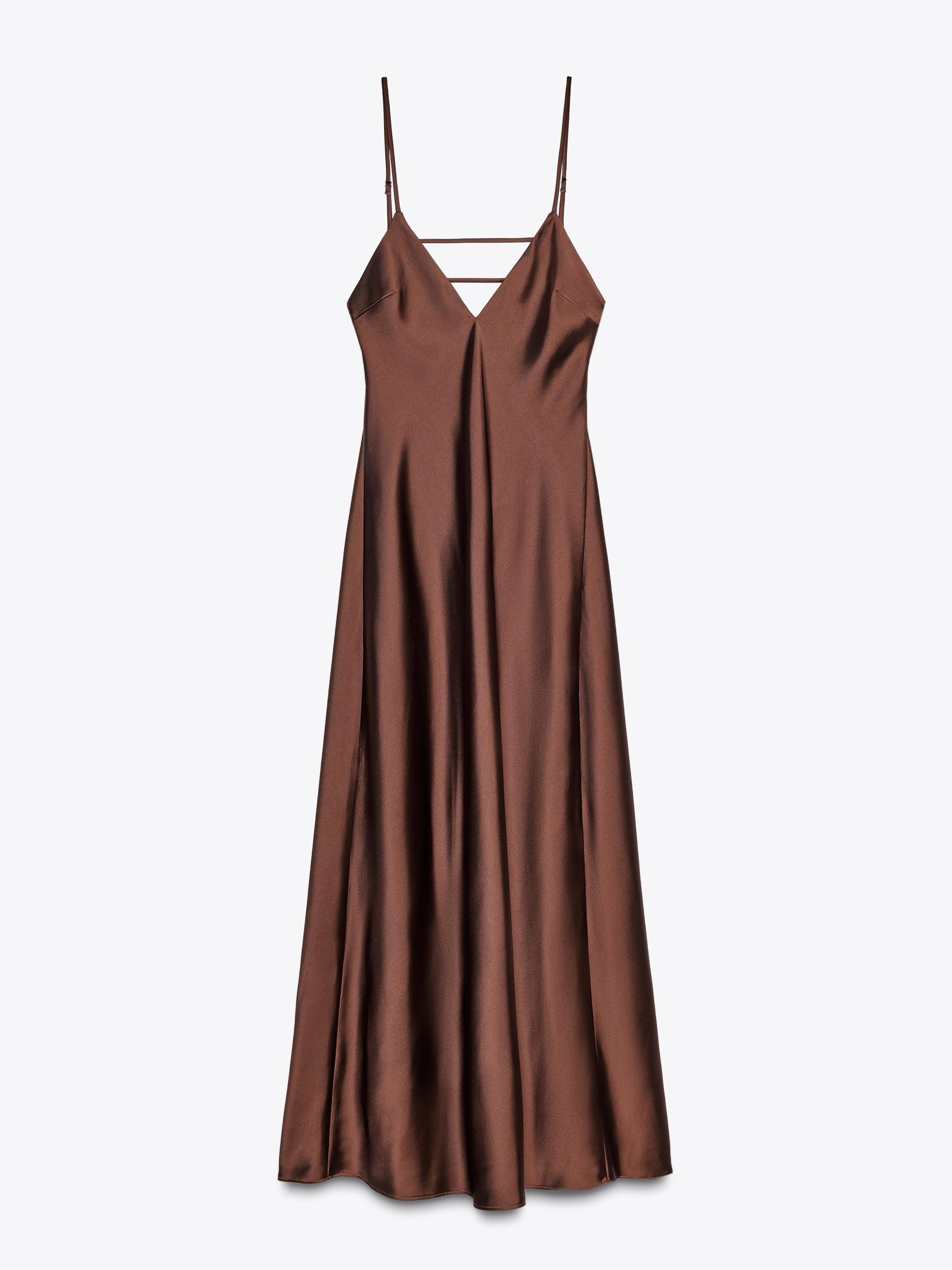 never fully dressed brown and blue dress Chocolate Satin Lily Midi Skirt with Lace Trim An unmistakable bodycon silhouette Desert Moon Brown Print Size:Small (6-8) Sleeve Type_Flutter Sleeve