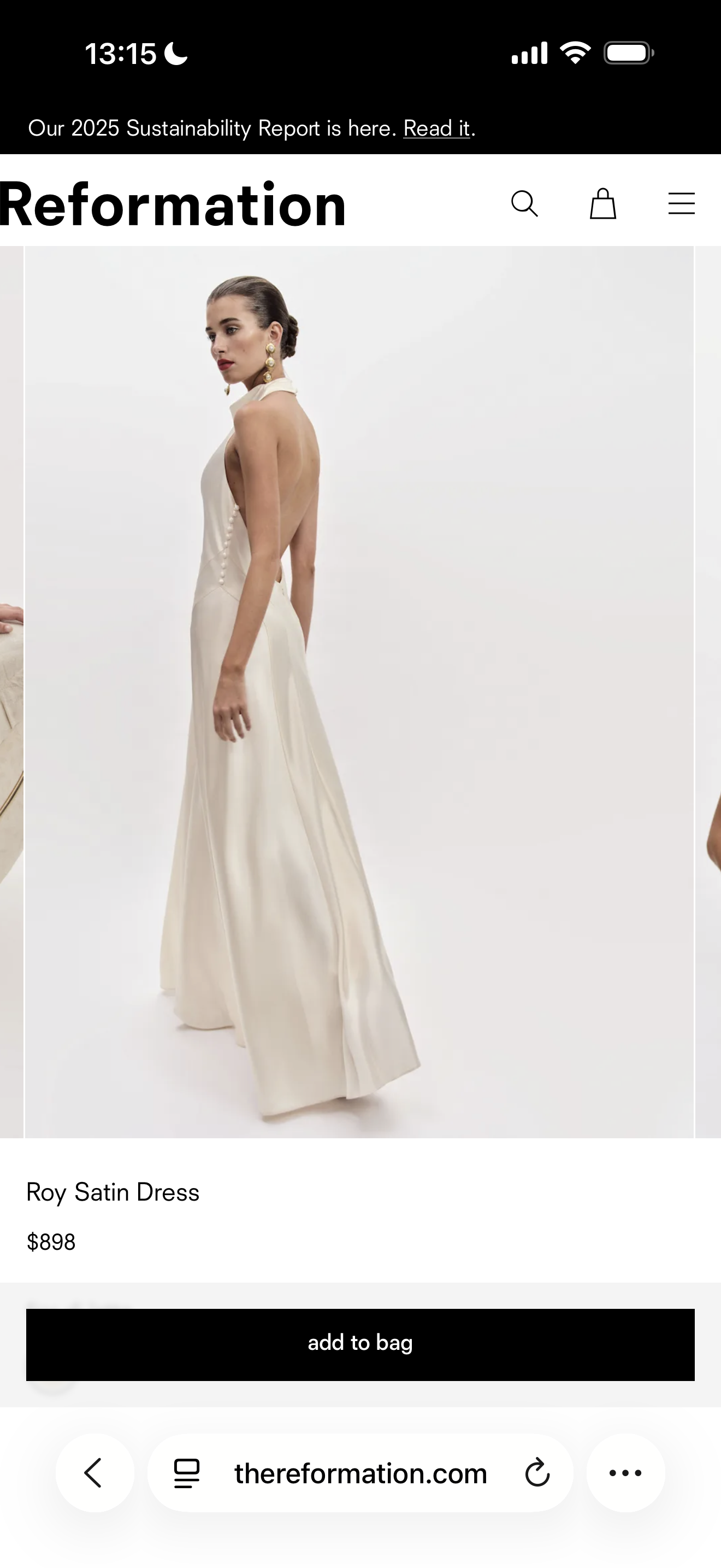 Reformation Cream Satin Long Dress by Reformation - Pickle