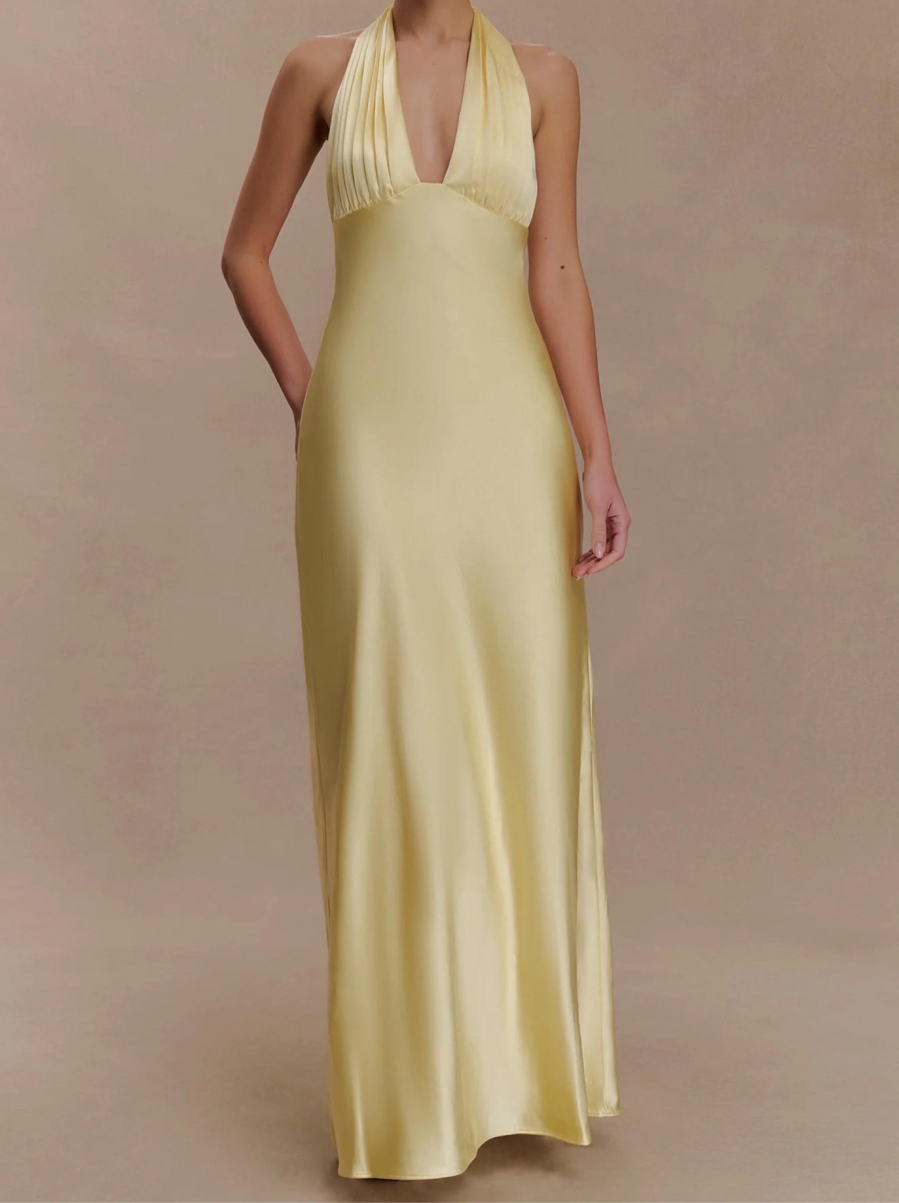 Meshki butter yellow halter dress by MESHKI