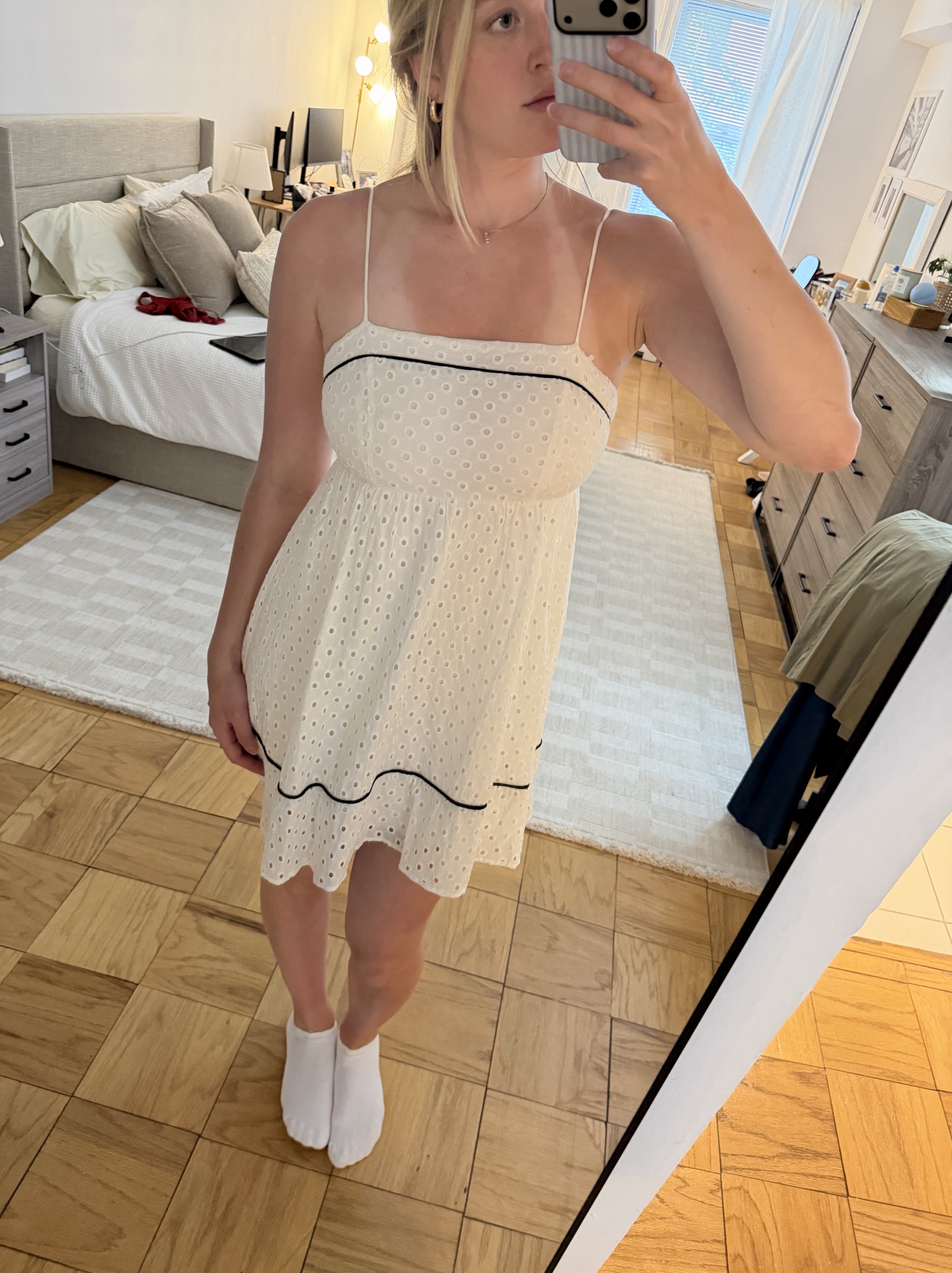 white cotton knee length dress Anecdote U-Neckline Knee Length Dress White