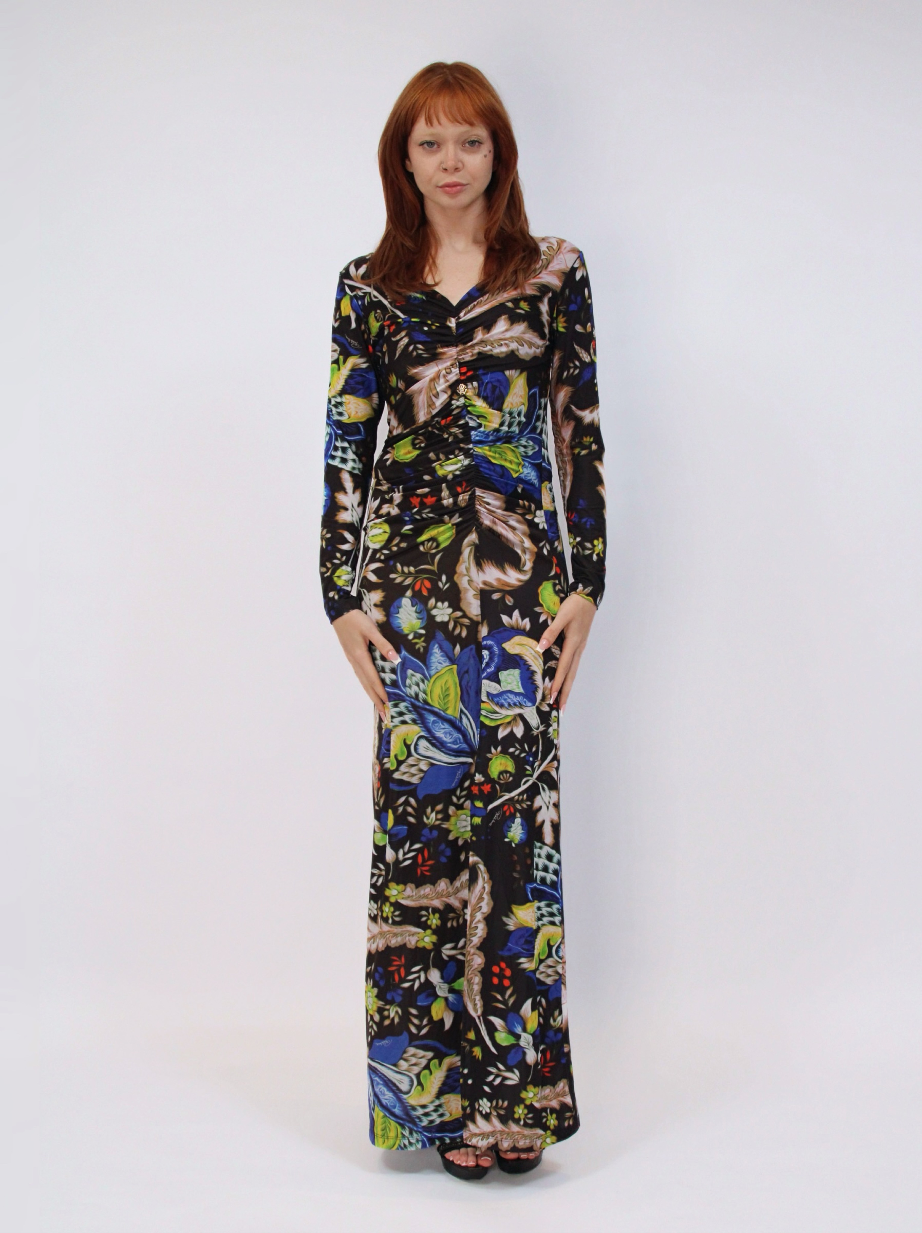 Roberto Cavalli Floral and Foliage Roched Dress