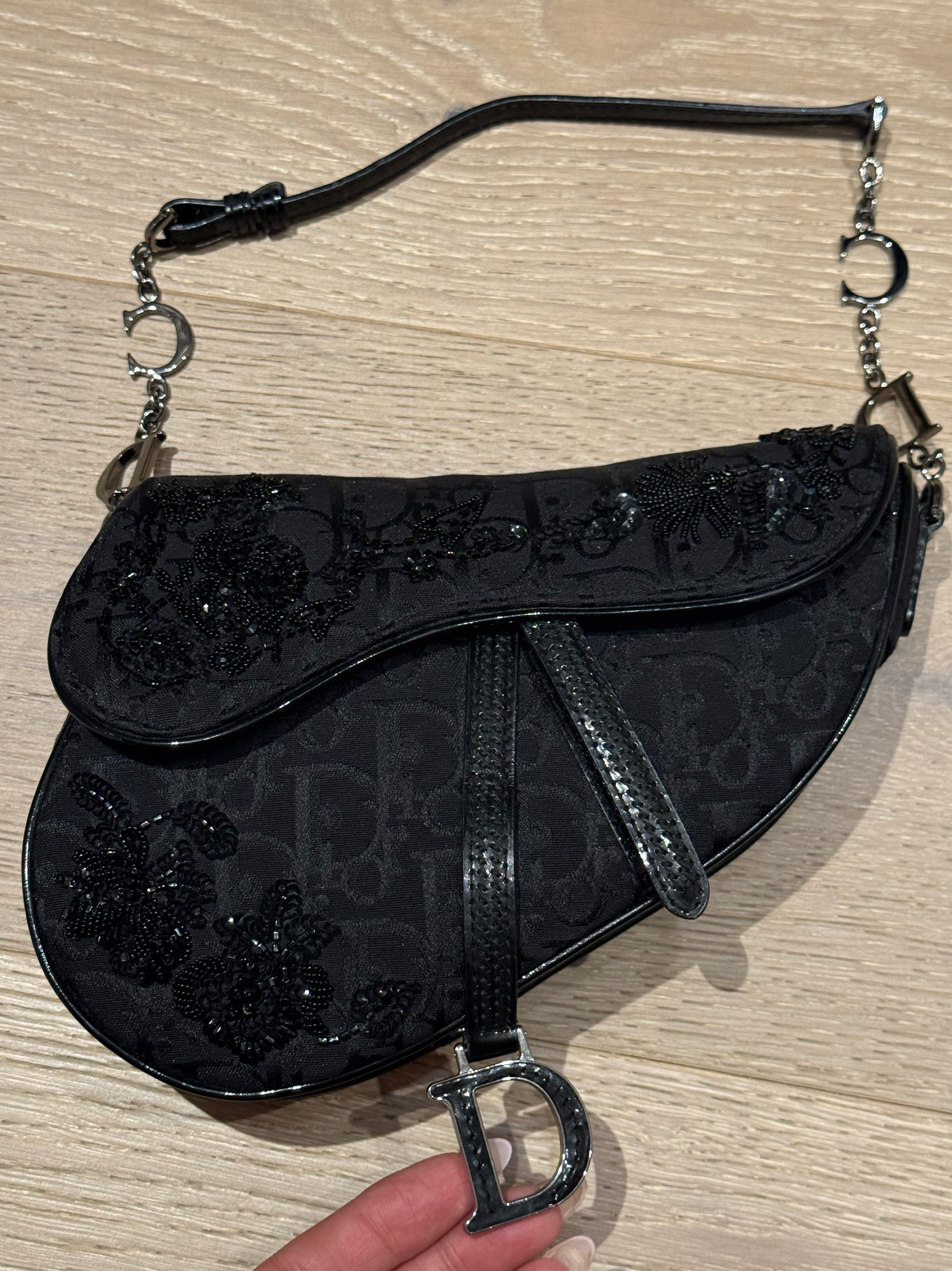 DIOR GALLIANO Limited Edition Saddle Beaded Floral Mini Shoulder Bag
