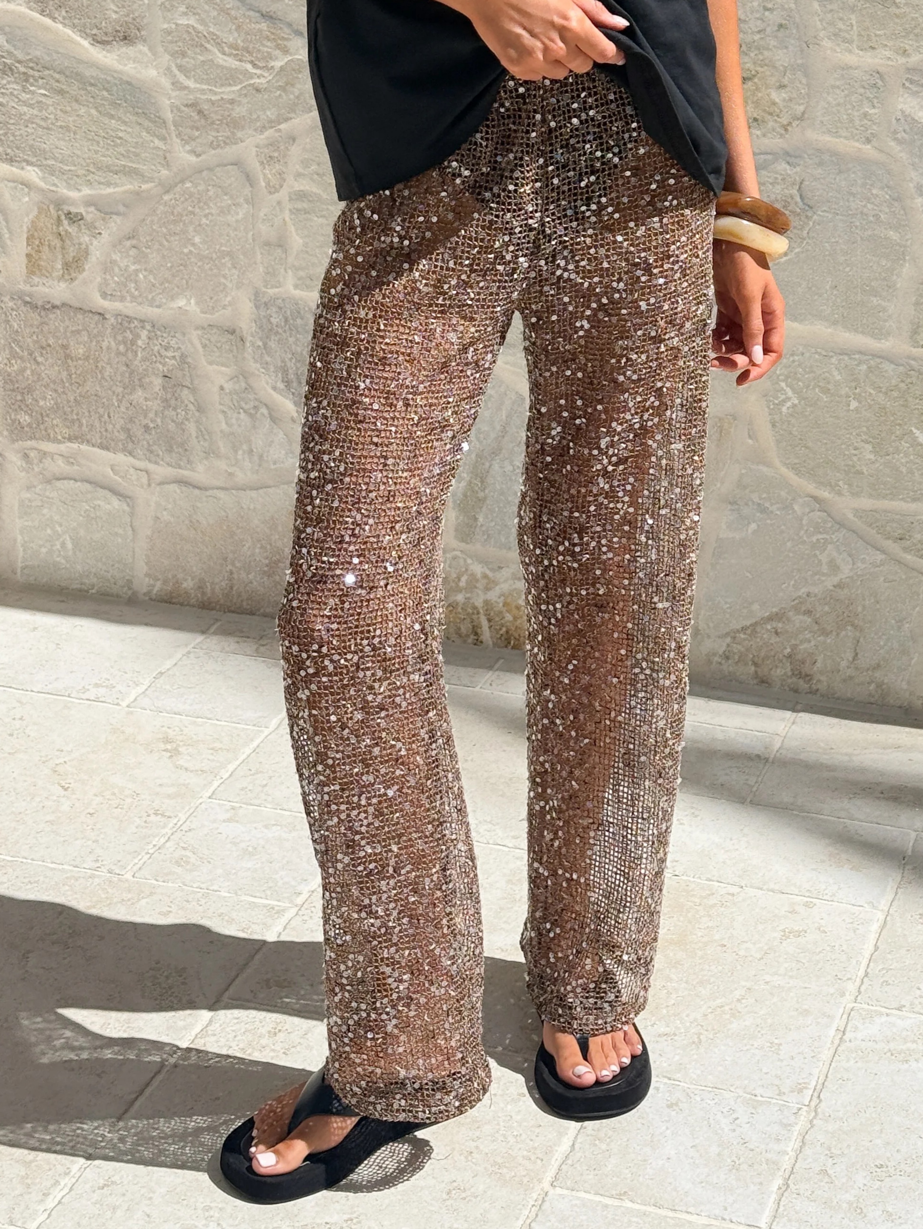 Billy J Zinnia Sequin Pants in Mocha