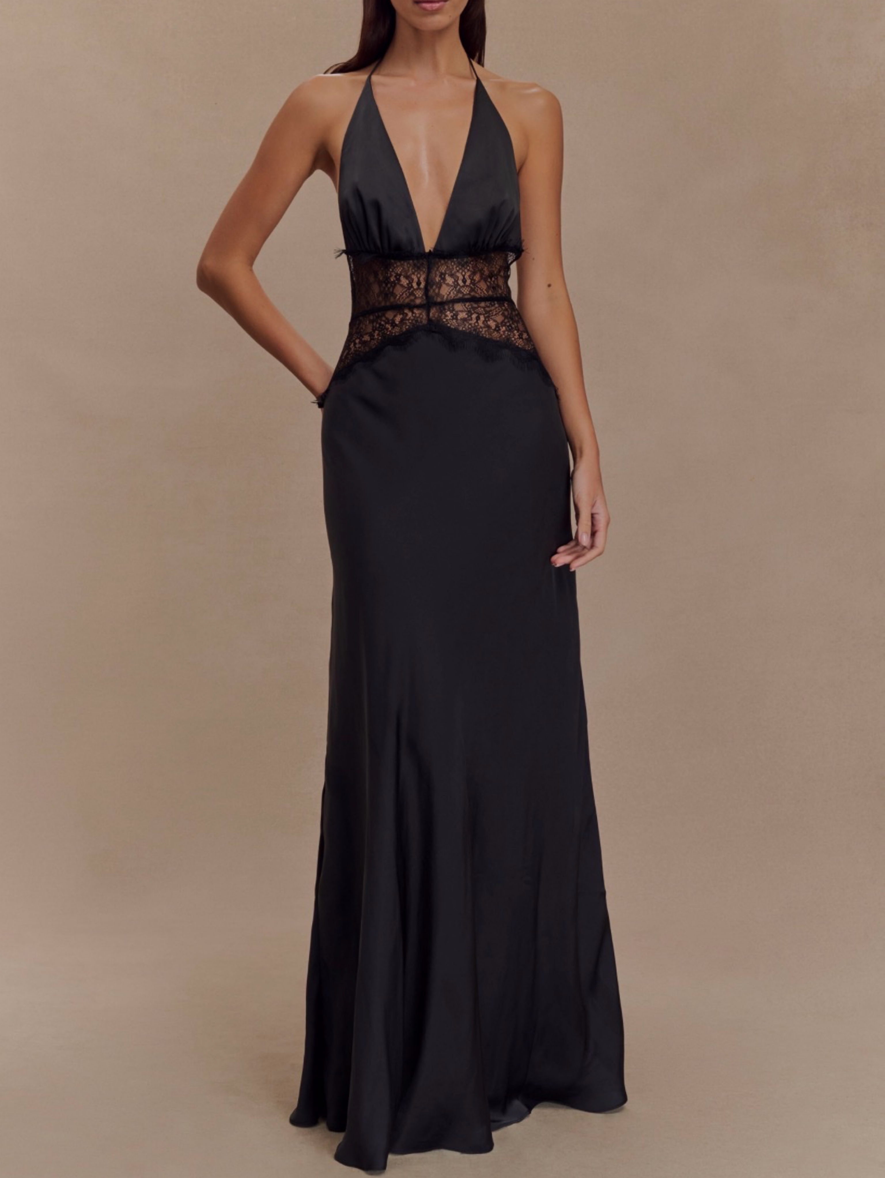 Meshki Dinah Lace and Satin Maxi Dress