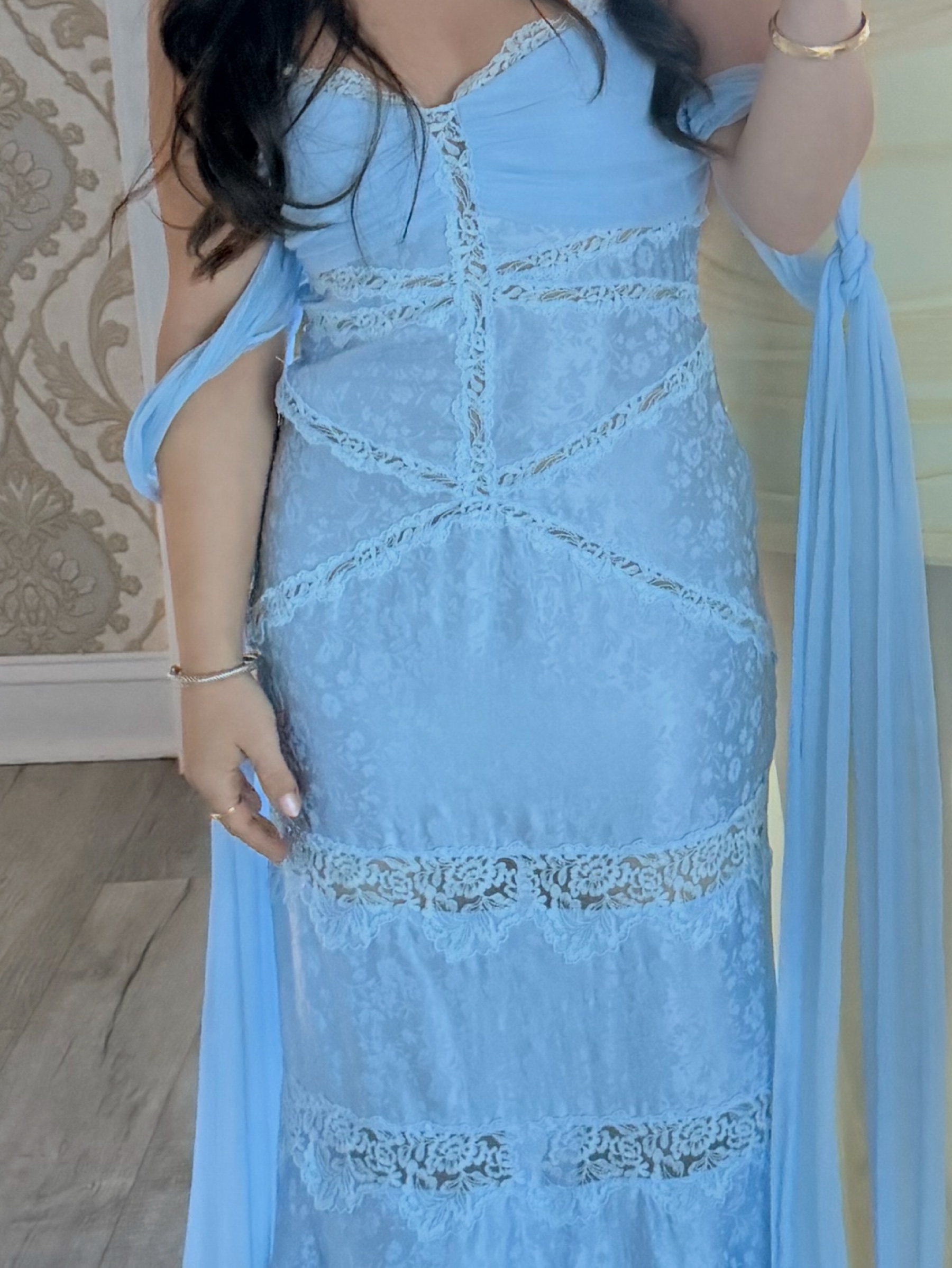 loveable gold lace maxi dress in sky blue For Love And Lemons Rita Gown by For Love & Lemons Valentine's Day