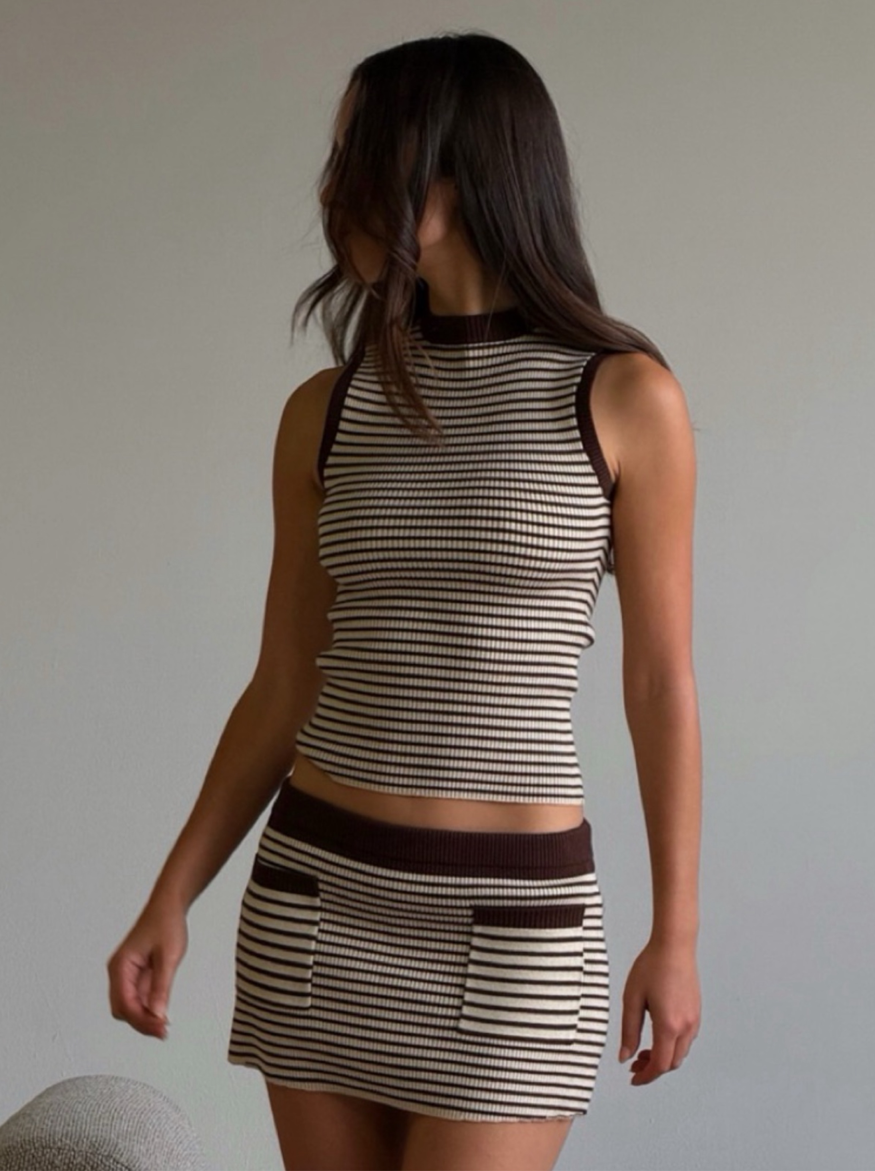 Frankie’s Bikinis Striped Mini skirt set