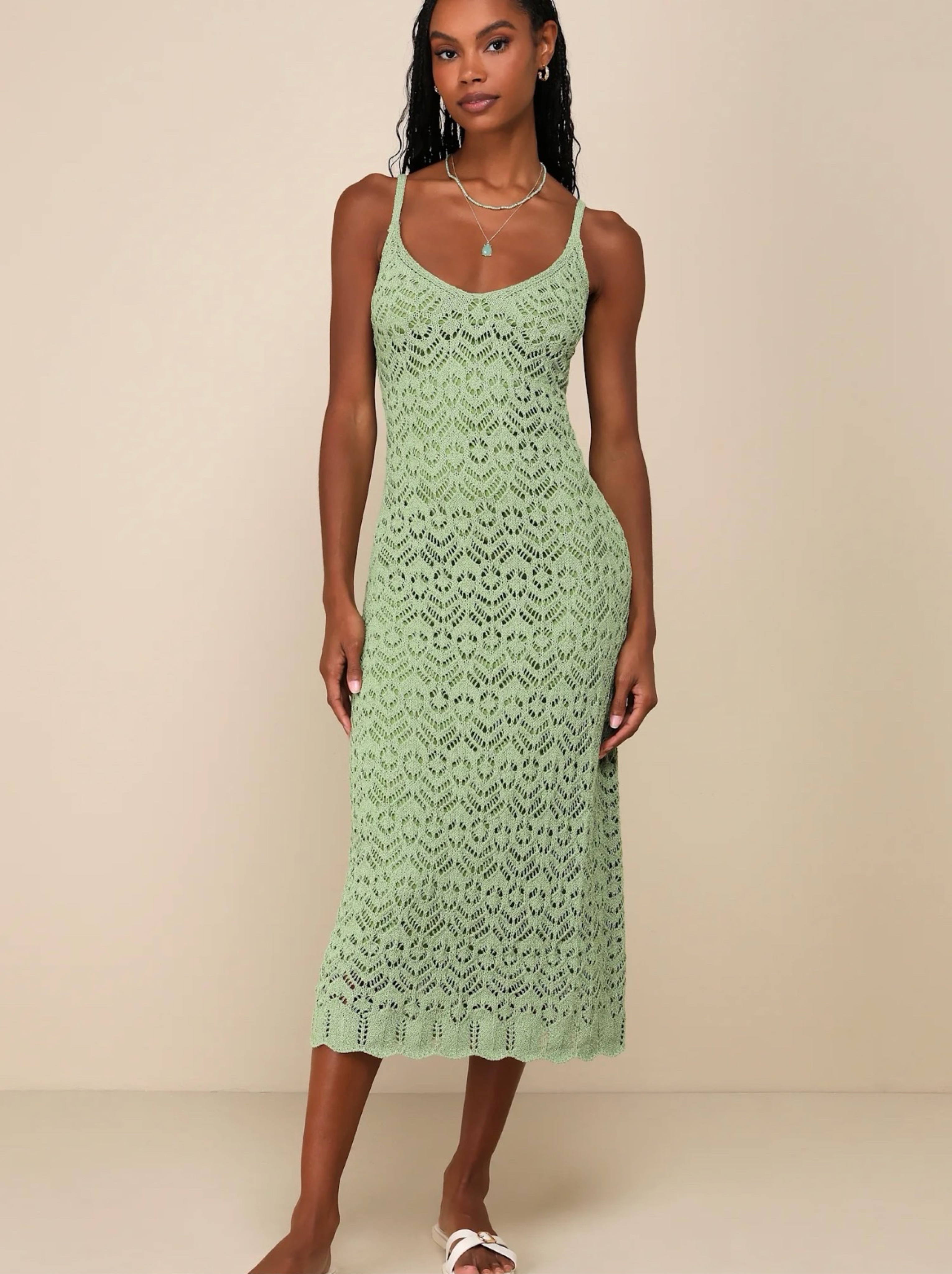 Lulus Sunset Vibes Green Crochet Midi Dress by Lulus - Pickle Lulus Sunset Vibes Green Crochet Midi Dress by Lulus - Pickle