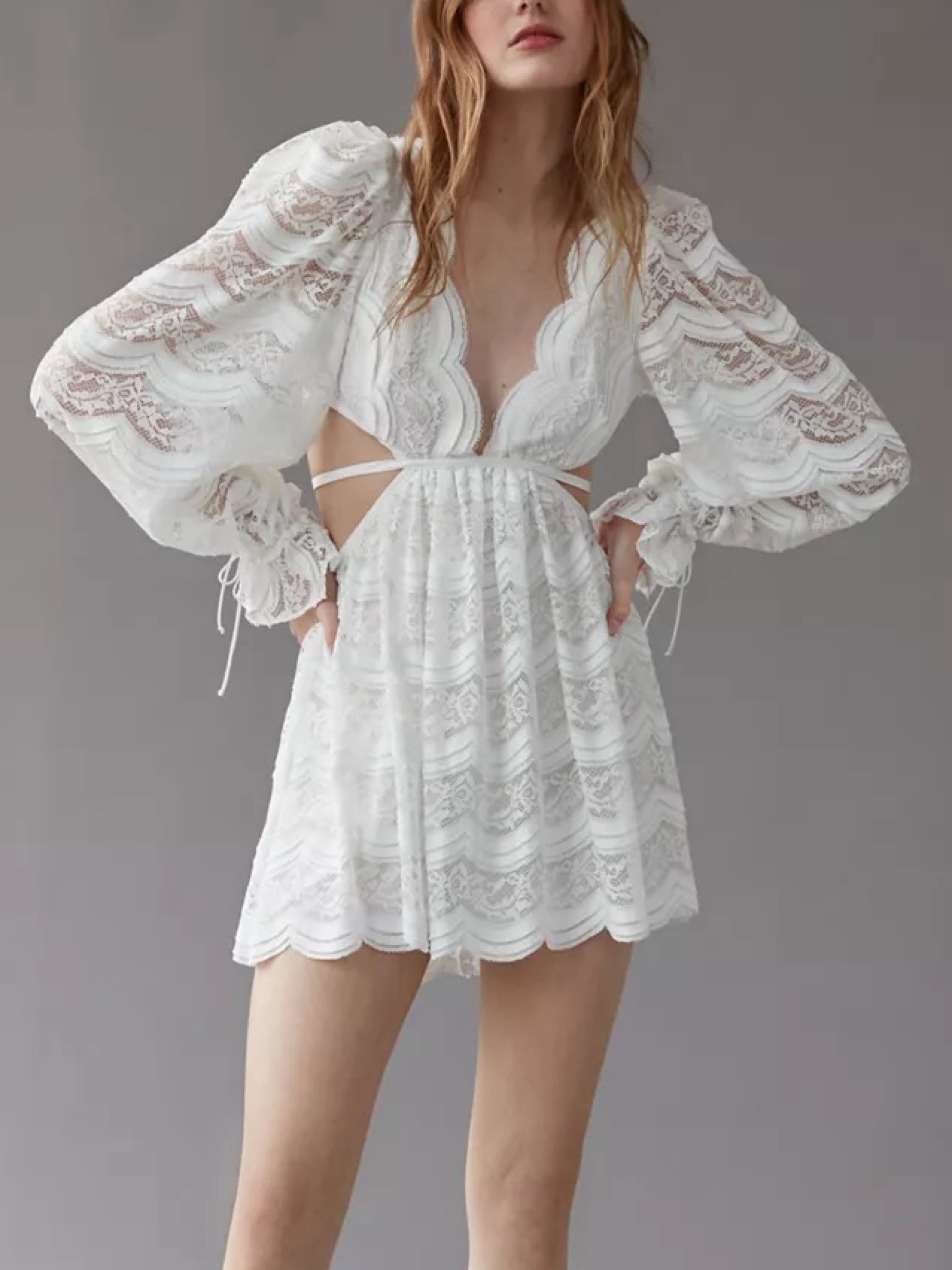 For Love & Lemons Mimi Lace Long Sleeve Mini Dress
