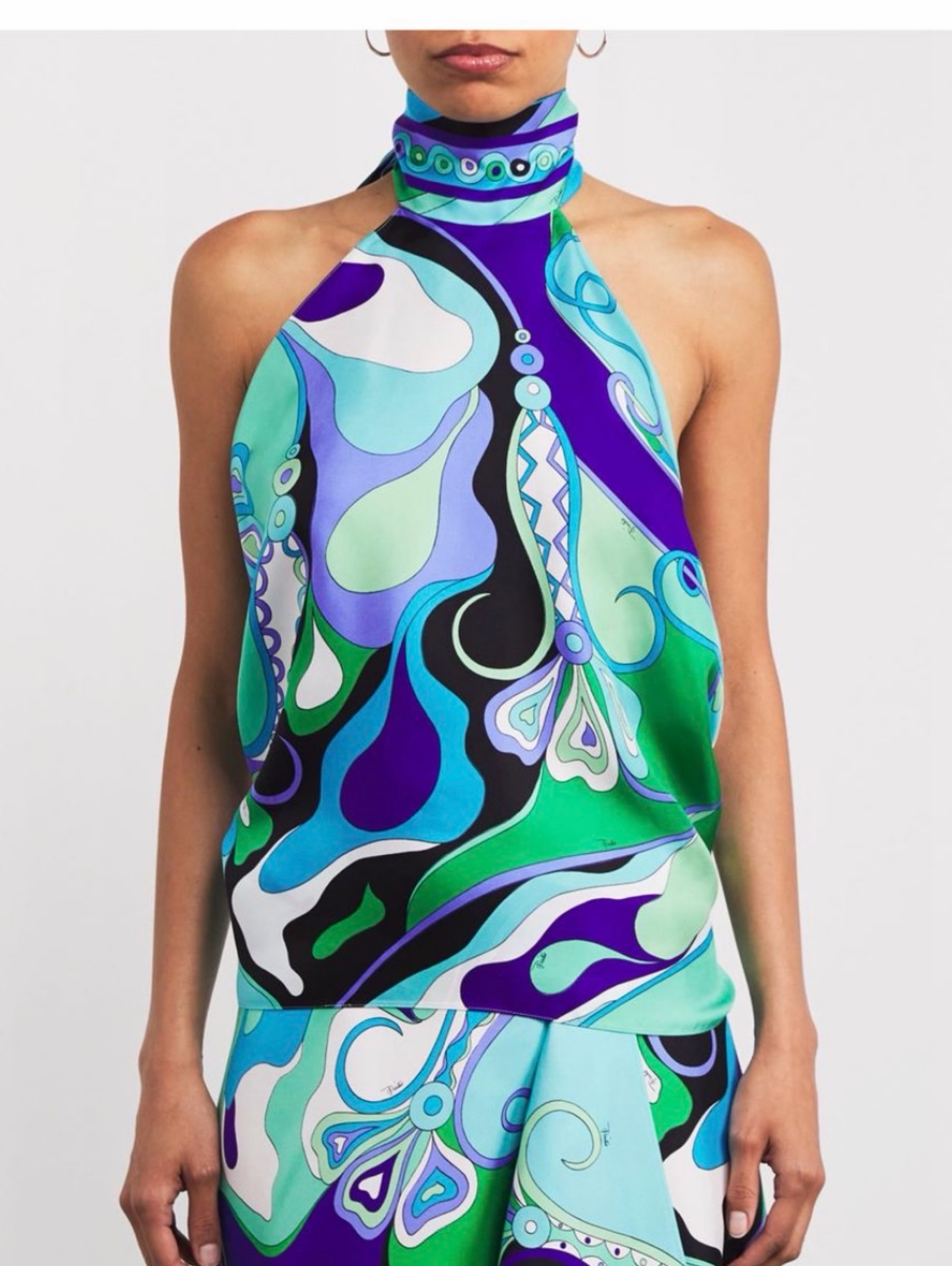 Emilio Pucci Orchidee Vortice Silk Halter Top - Verde/Lilla