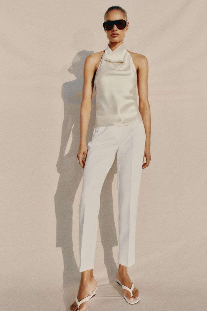 Zara Satin Effect Halter Top Cowl Neck Cream XS