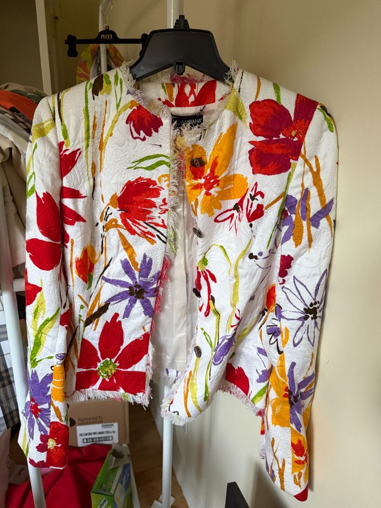 Dolce & Gabbana Floral Jacquard Fringe Cropped Jacket 42
