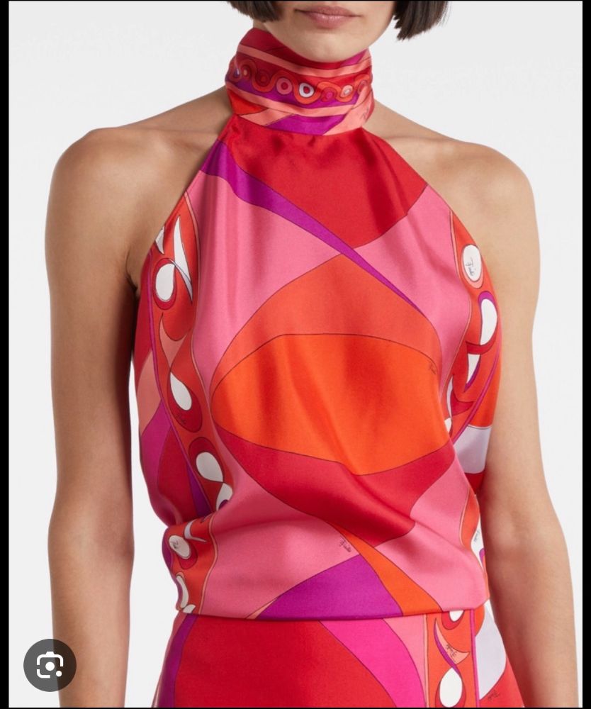 Pucci Pesci Print Halter Top in Coral Fuchsia