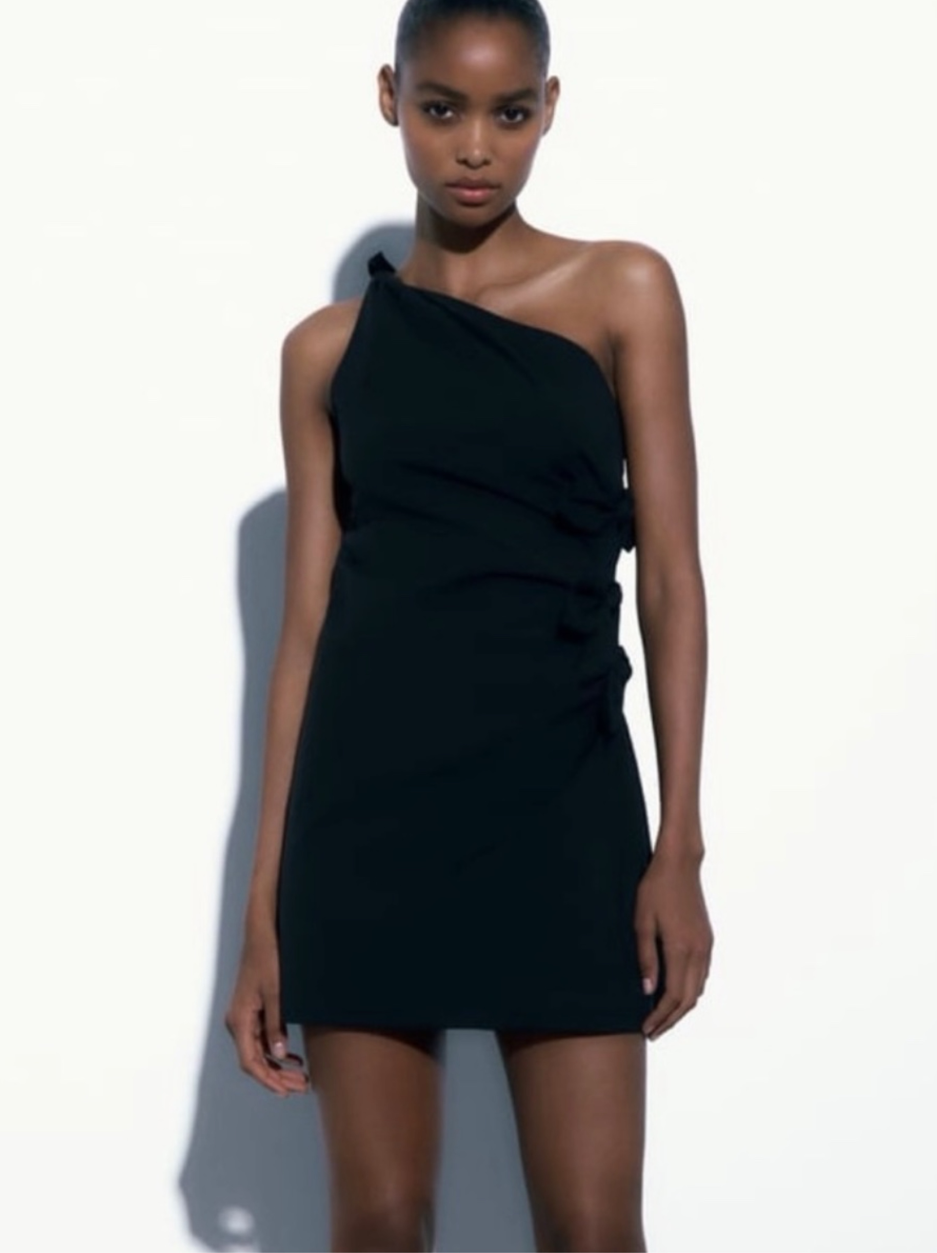 Zara One Shoulder Bow Detail Mini Dress
