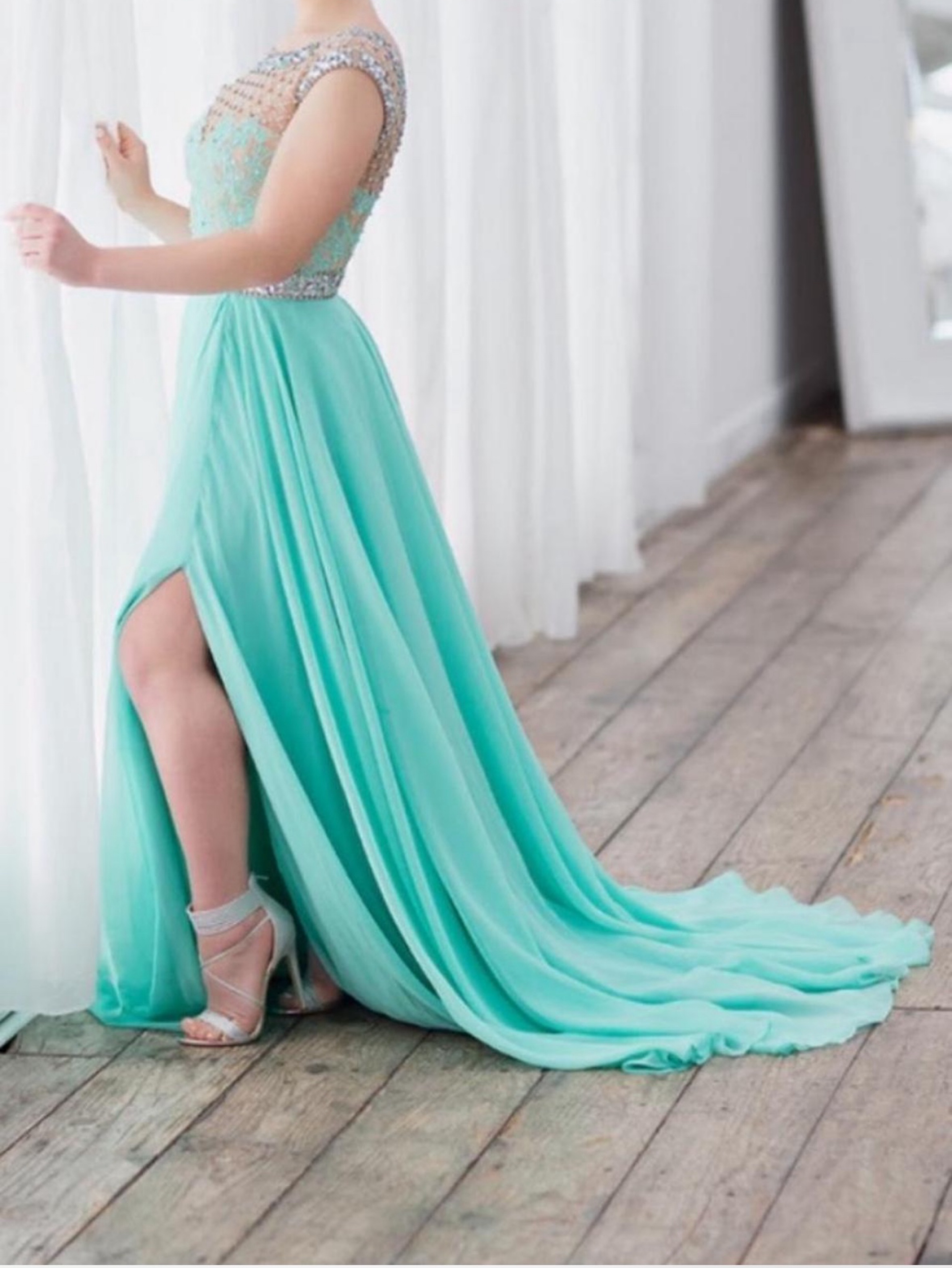 mac duggal mint green dress Mac Duggal Women's Strapless Chiffon Gown With Braided Belt