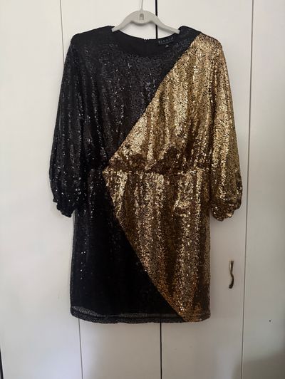 eloquii gold sequin wrap dress Ruched Sequin Dress - Full Skirt Off Shoulder, Gold On Cream