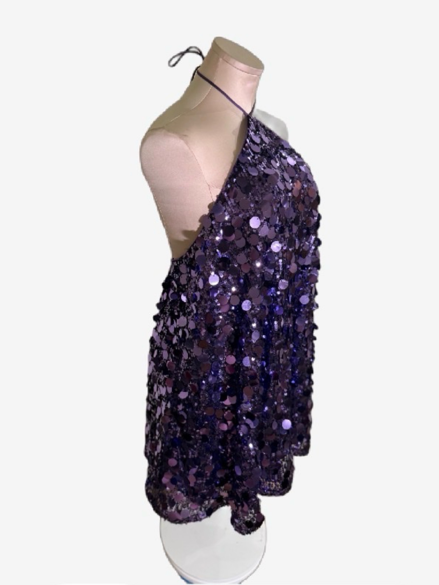 Purple Sequin Halter Mini Dress by Princess Polly
