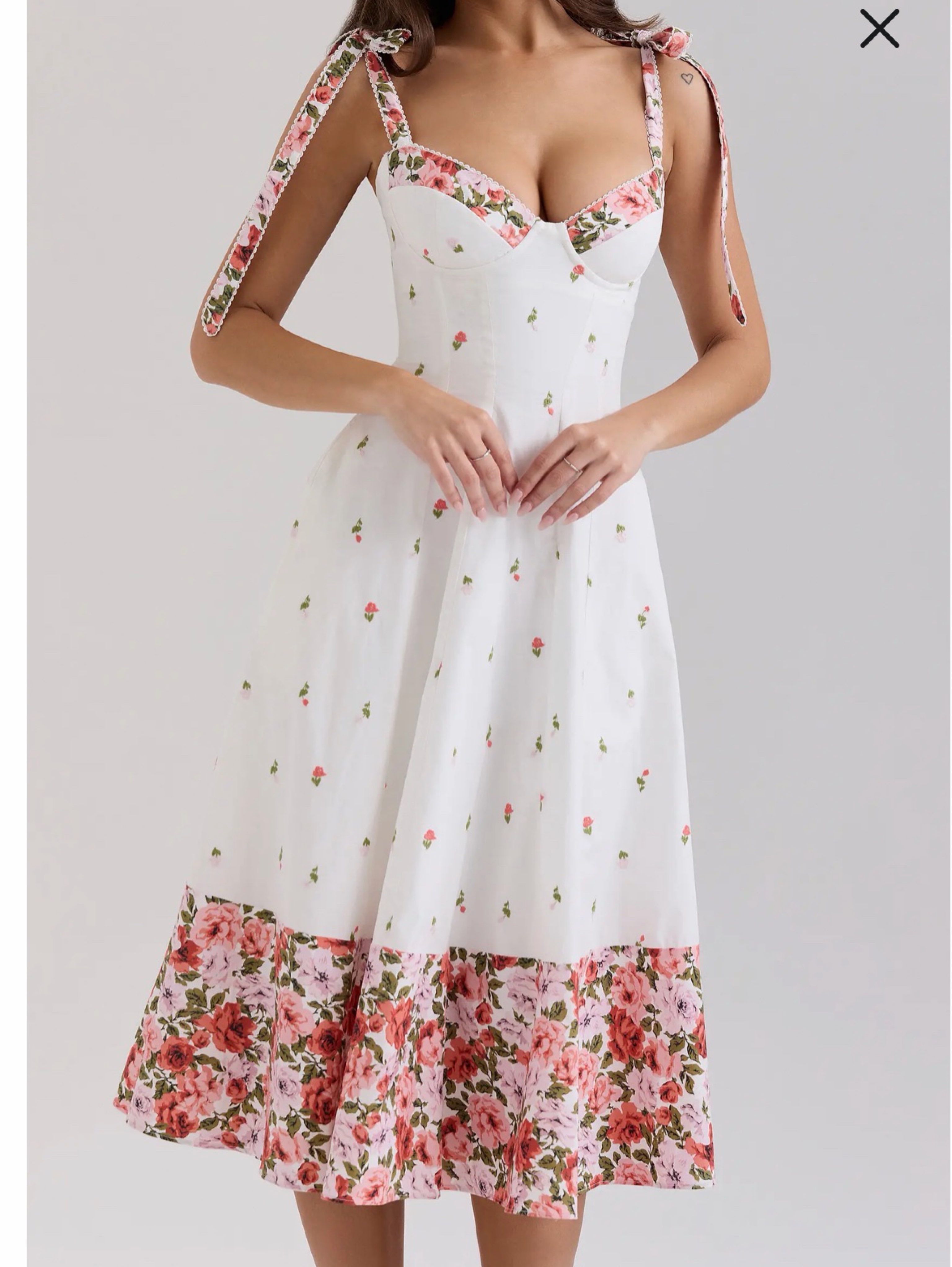 HOUSE OF CB Emely White Embroidered Cotton Midi Sundress — Size M A-C Cup