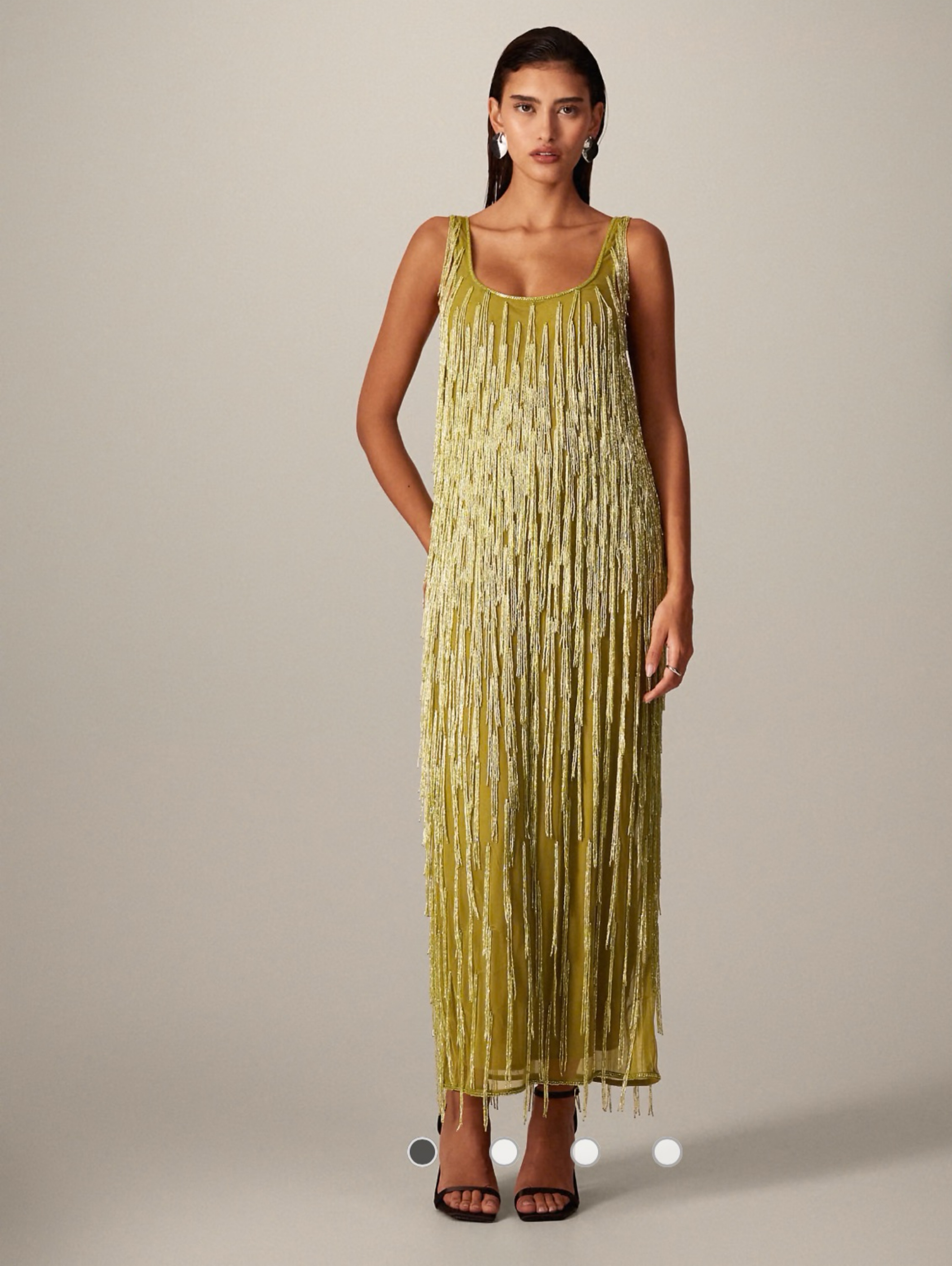 asos beaded midi dress ARRANGE Beaded Fringe Scoop-neck Midi Dress in Olive by ASOS