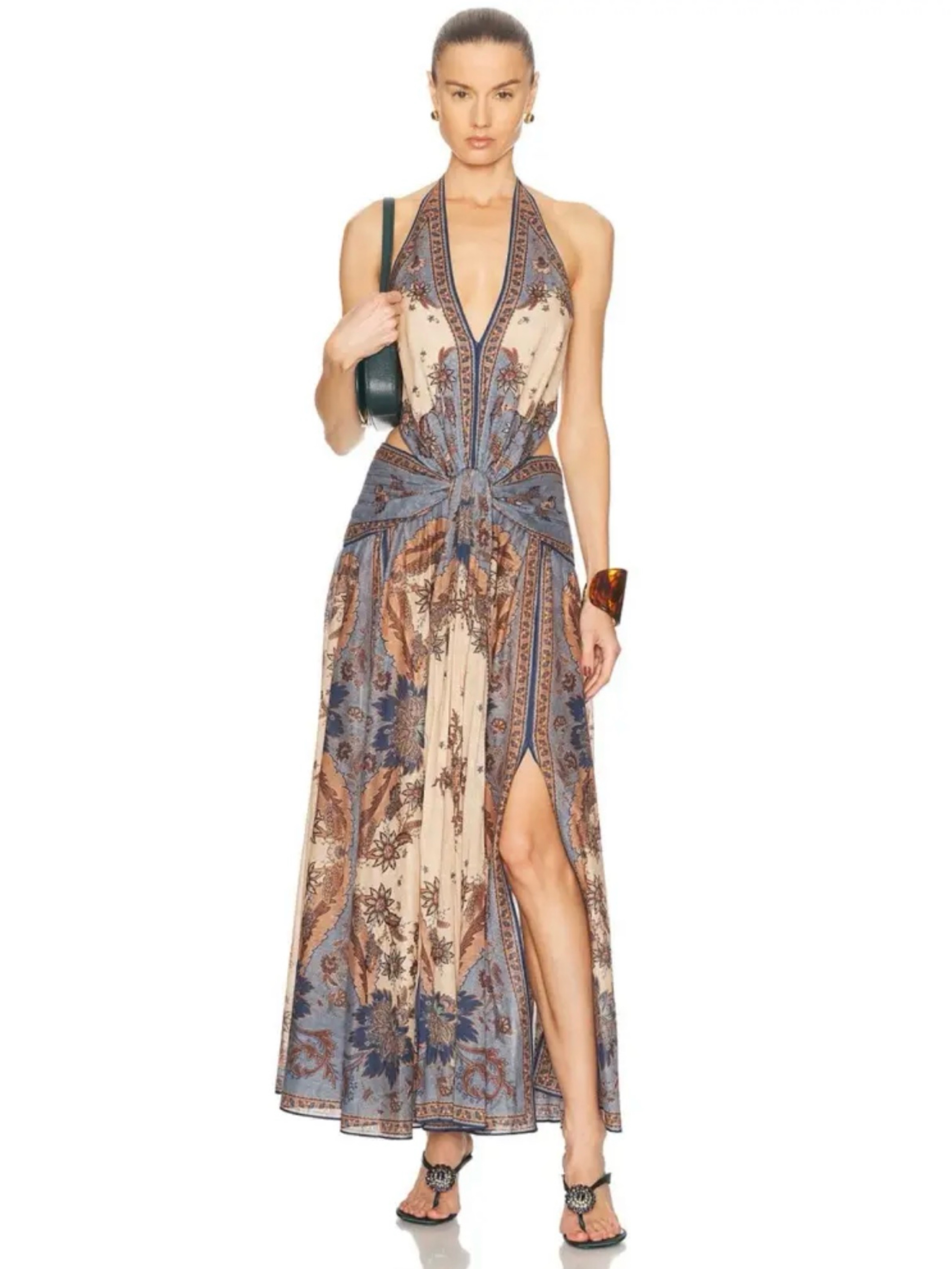 Zimmermann size 1 Ascension Plunge Halter printed cotton maxi dress