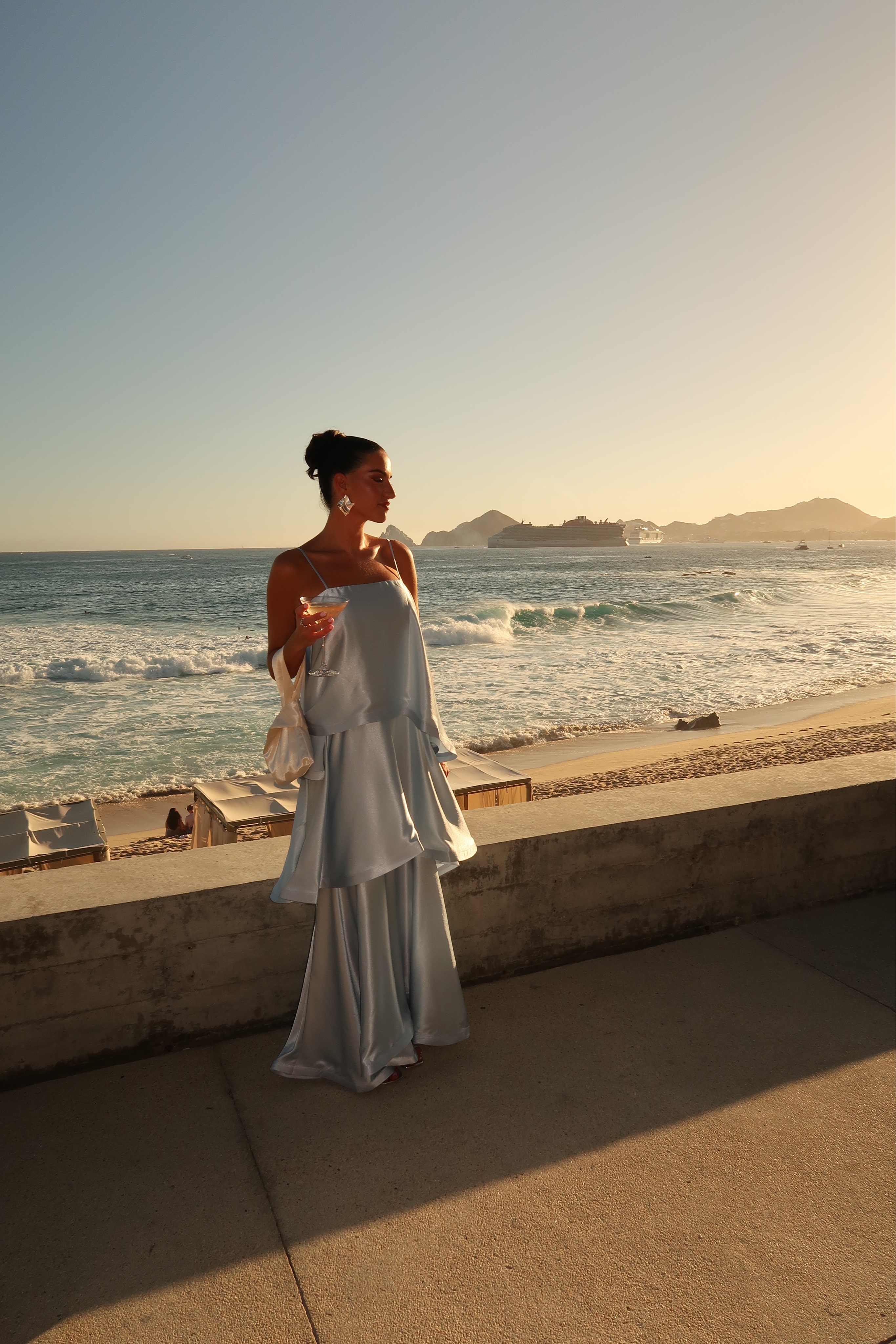 light blue a line dress Glitter V-Neck A-line Slit Gown by Amoris T214 XS / Light Blue