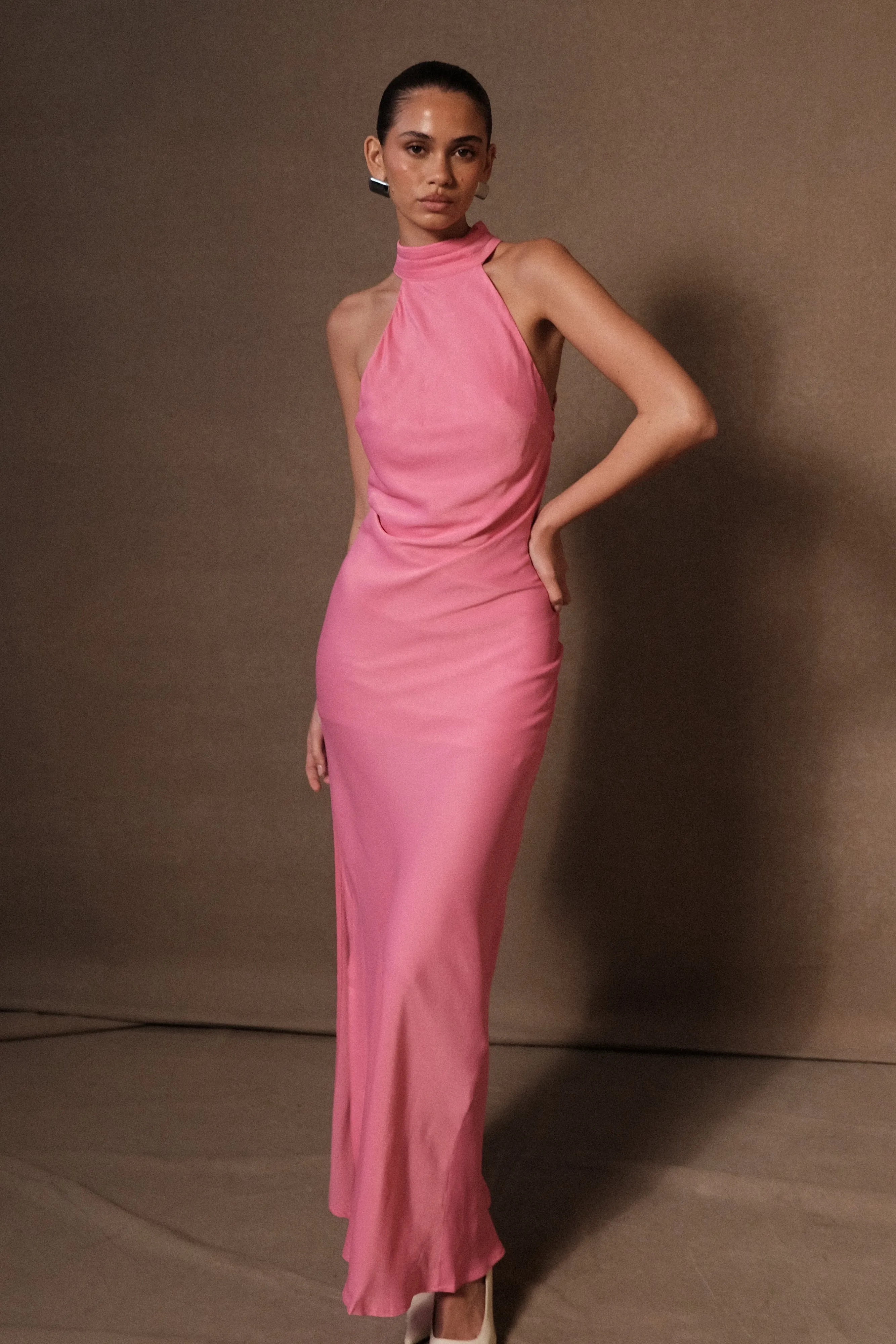 meshki pink satin dress Dinah Lace And Satin Maxi Dress / Blush Rose | MESHKI