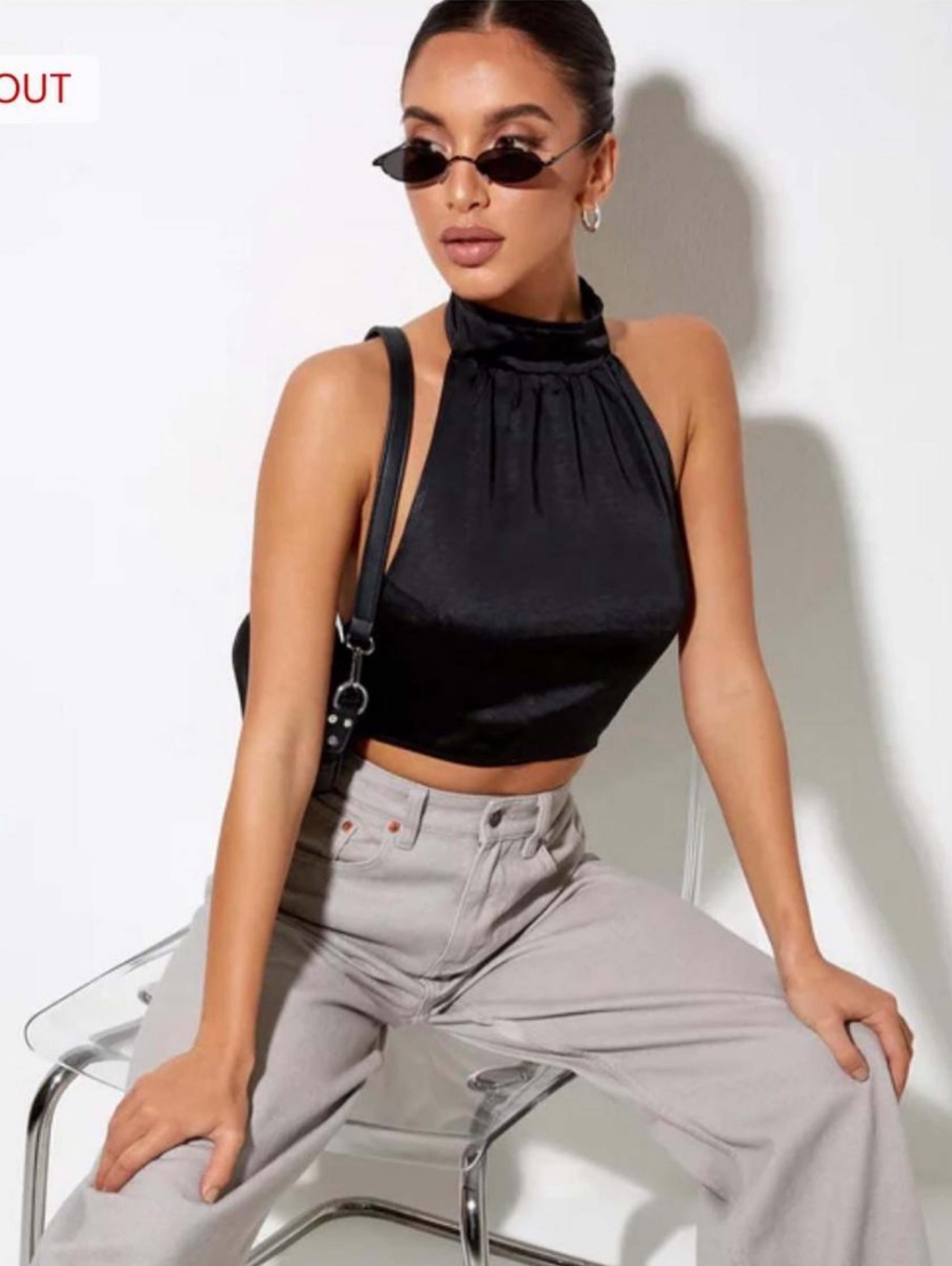 Motel Noela crop top in satin black by Motel Rocks | Pickle