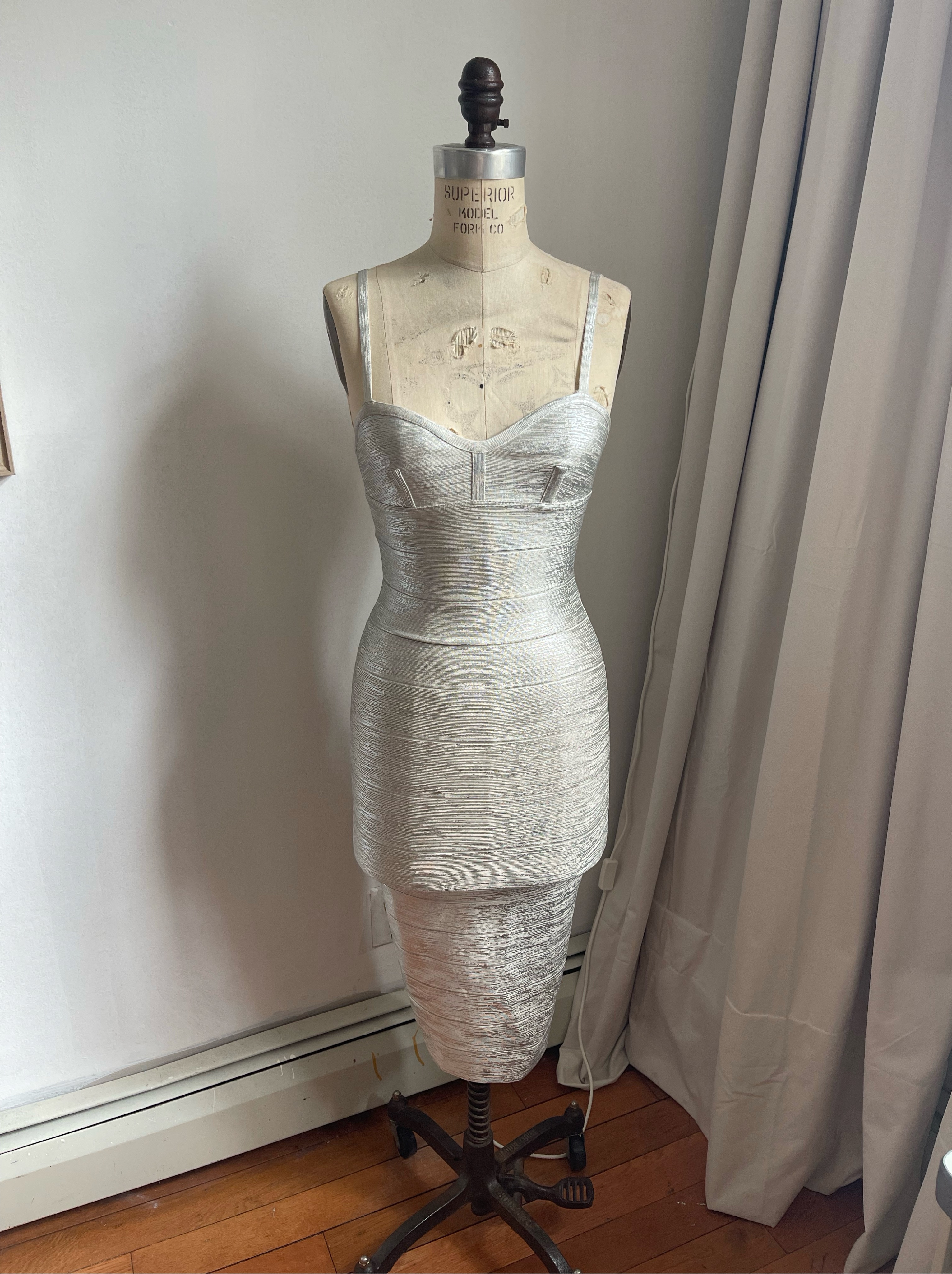 Herve Leger Silver Bandage Midi Dress XS
