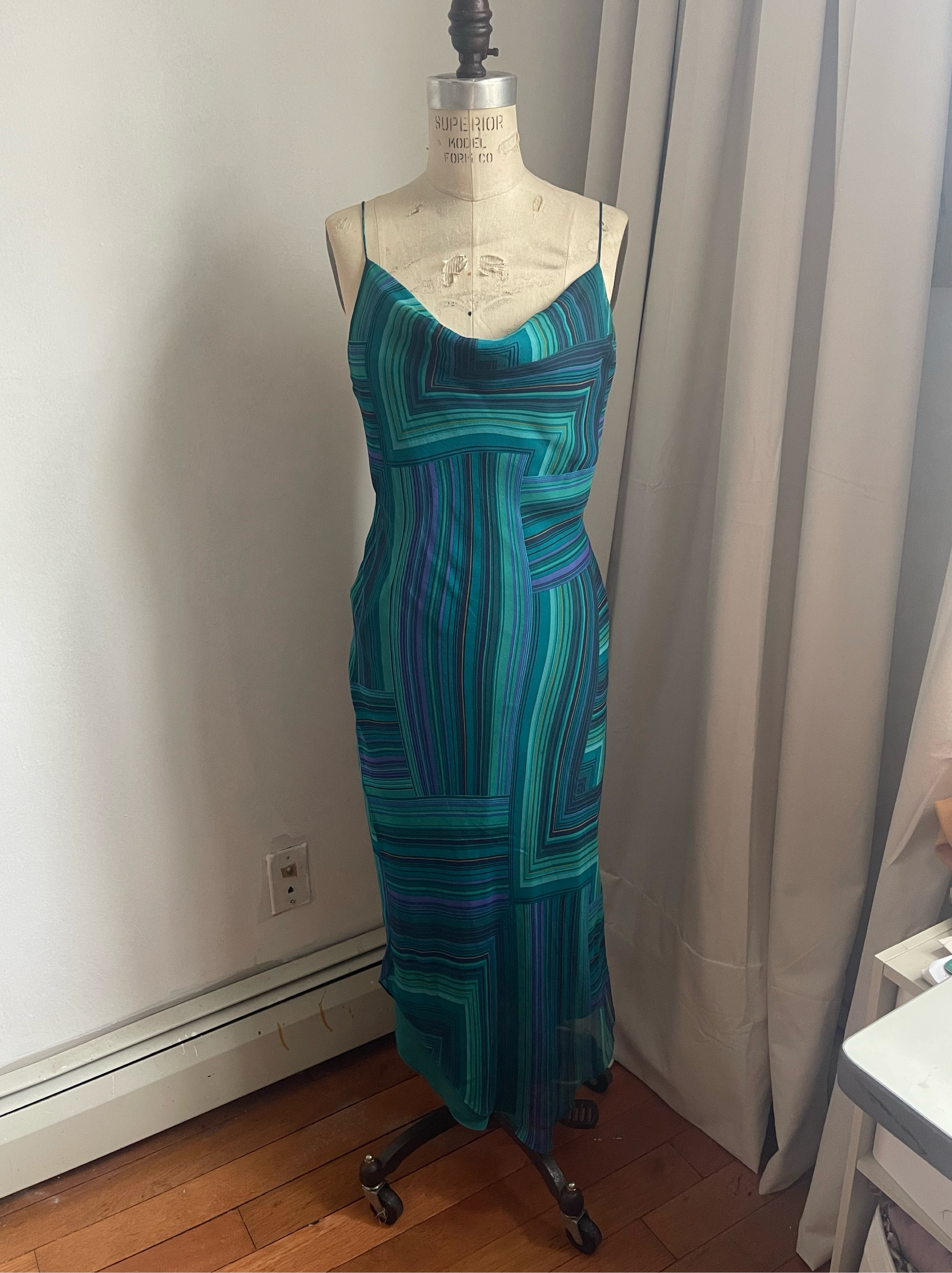 Silk 2000s Blue Patterned Midi Dress