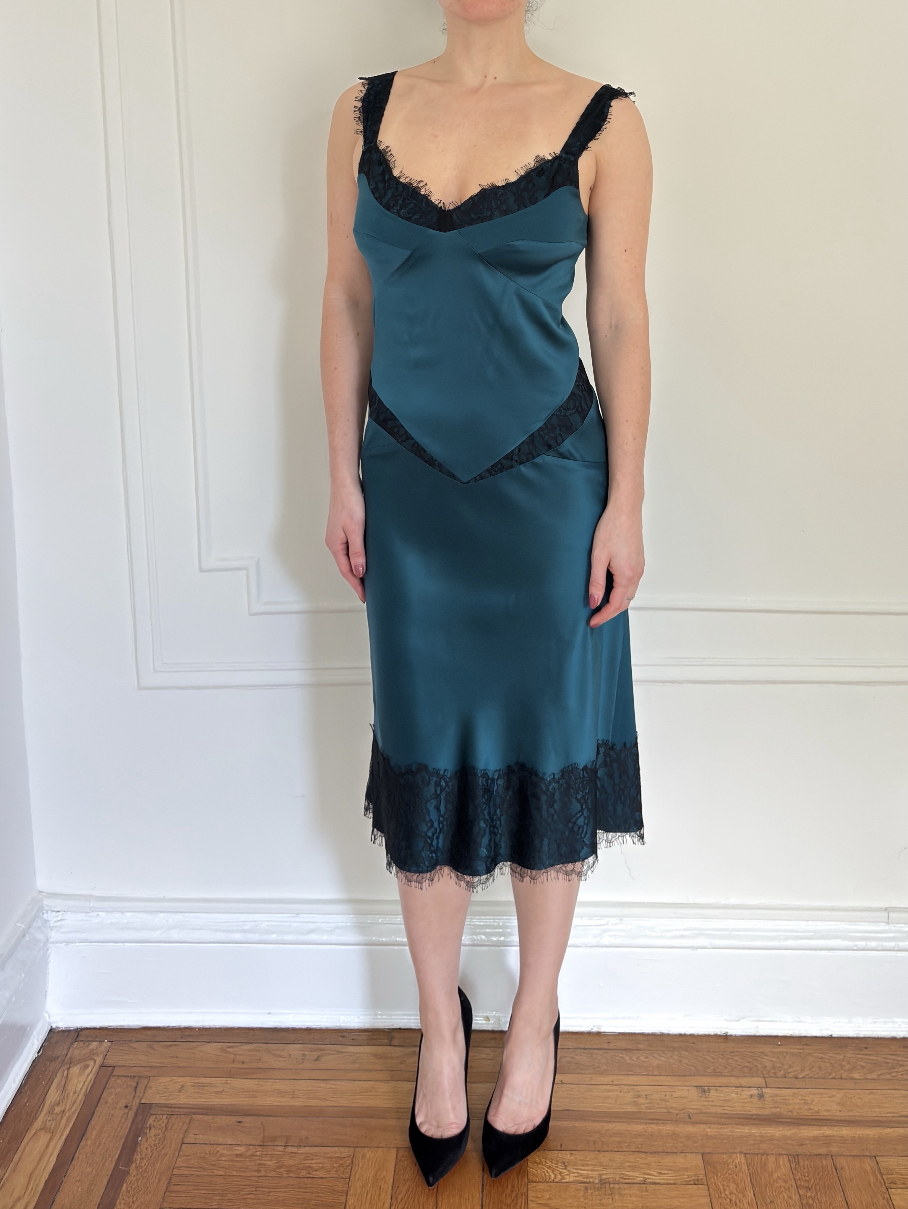 Vintage DVF Blue Silk Lace Slip Dress by Diane von Furstenburg