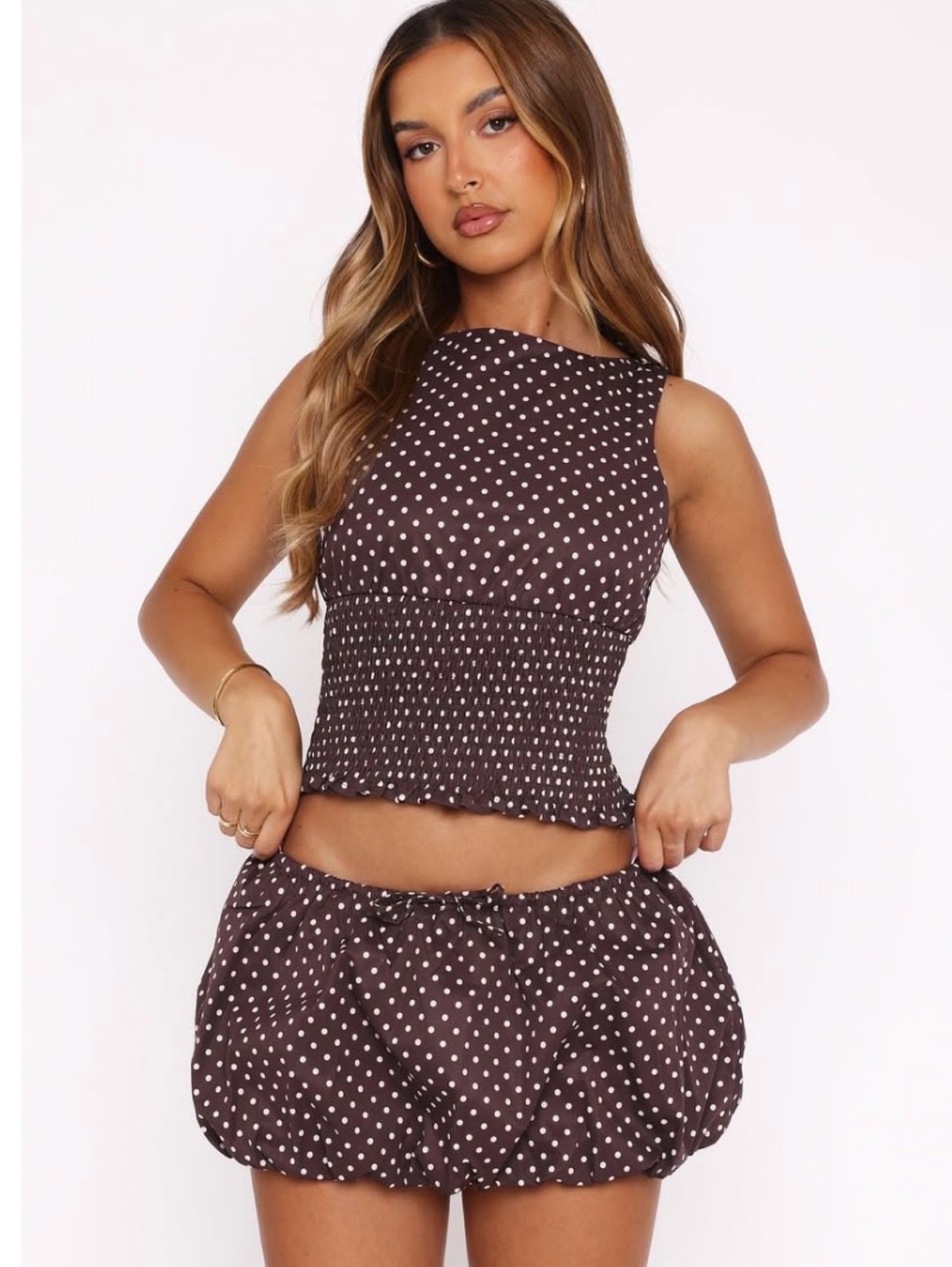 Chocolate Polka Dot Bubble Skort Set